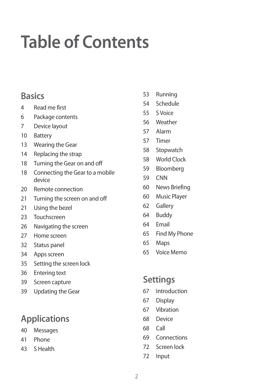 Samsung SM-R7200ZKADBT, SM-R7320ZKADBT, SM-R7320WDADBT, SM-R7200ZWADBT, SM-R7320ZDADBT, SM-R7320ZKAXEF manual Table of Contents 