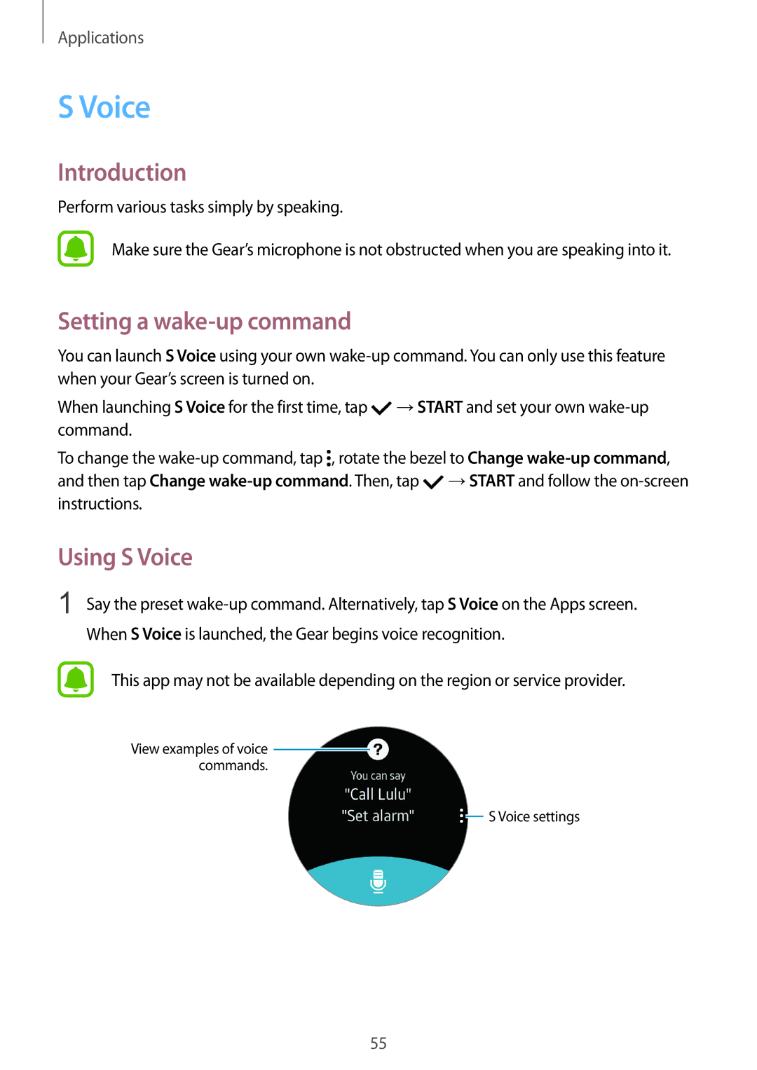 Samsung SM-R7320ZKASER manual Setting a wake-up command, Using S Voice, Perform various tasks simply by speaking 