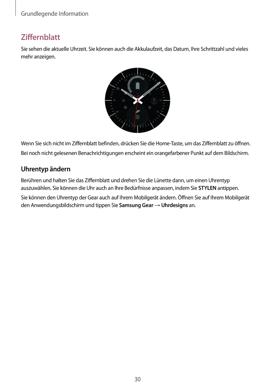 Samsung SM-R7320ZKADBT, SM-R7320WDADBT, SM-R7200ZKADBT, SM-R7200ZWADBT, SM-R7320ZDADBT manual Ziffernblatt, Uhrentyp ändern 