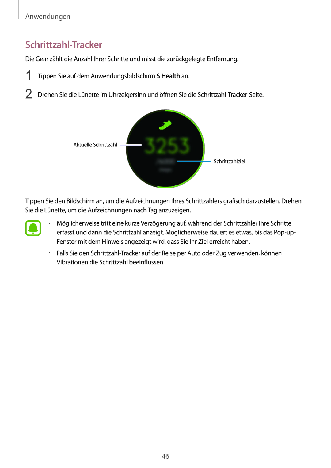 Samsung SM-R7320WDADBT, SM-R7320ZKADBT, SM-R7200ZKADBT, SM-R7200ZWADBT, SM-R7320ZDADBT manual Schrittzahl-Tracker 