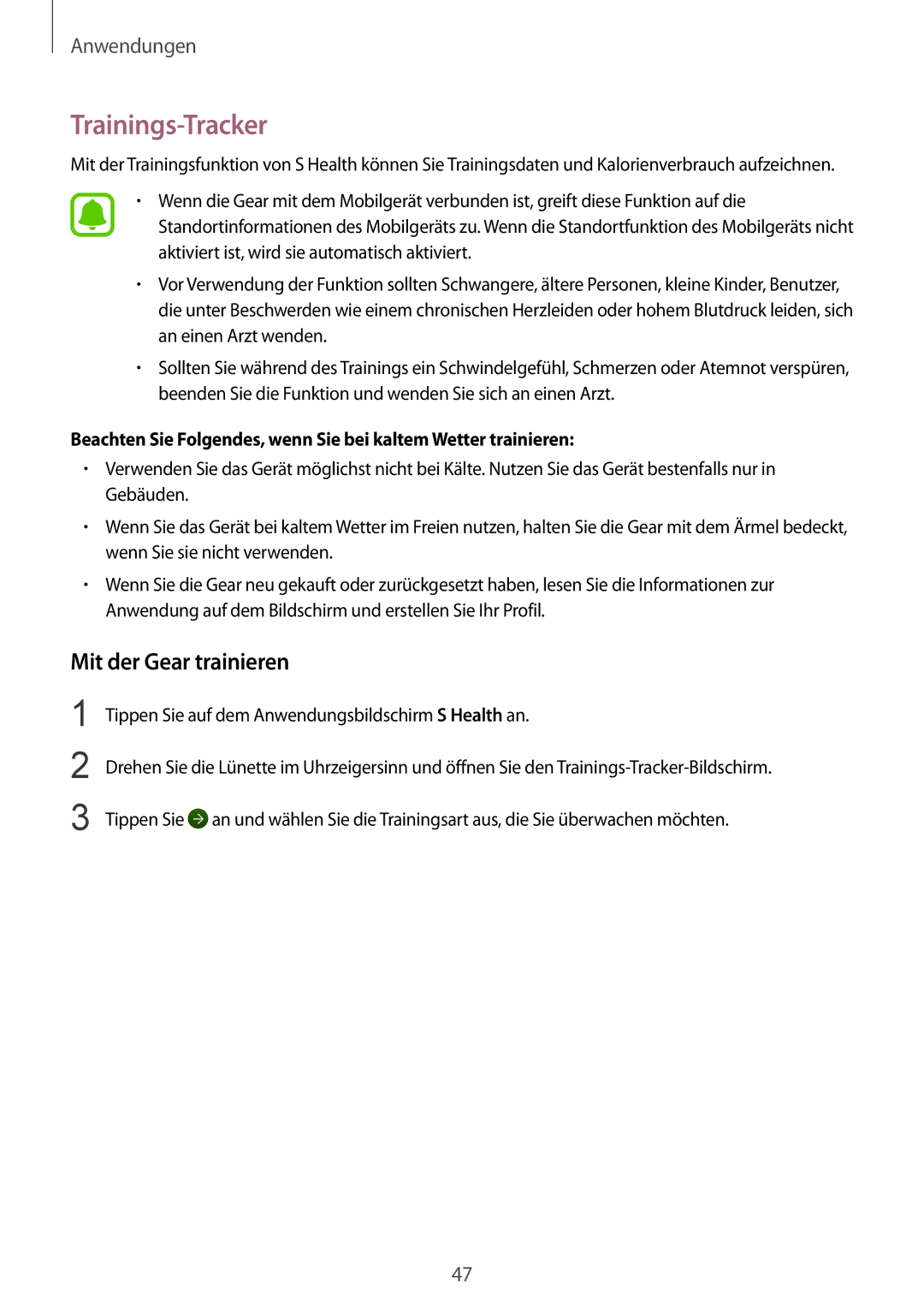 Samsung SM-R7200ZKADBT, SM-R7320ZKADBT, SM-R7320WDADBT, SM-R7200ZWADBT manual Trainings-Tracker, Mit der Gear trainieren 