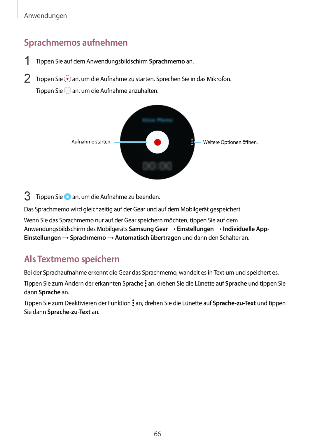 Samsung SM-R7320WDADBT, SM-R7320ZKADBT, SM-R7200ZKADBT, SM-R7200ZWADBT manual Sprachmemos aufnehmen, Als Textmemo speichern 