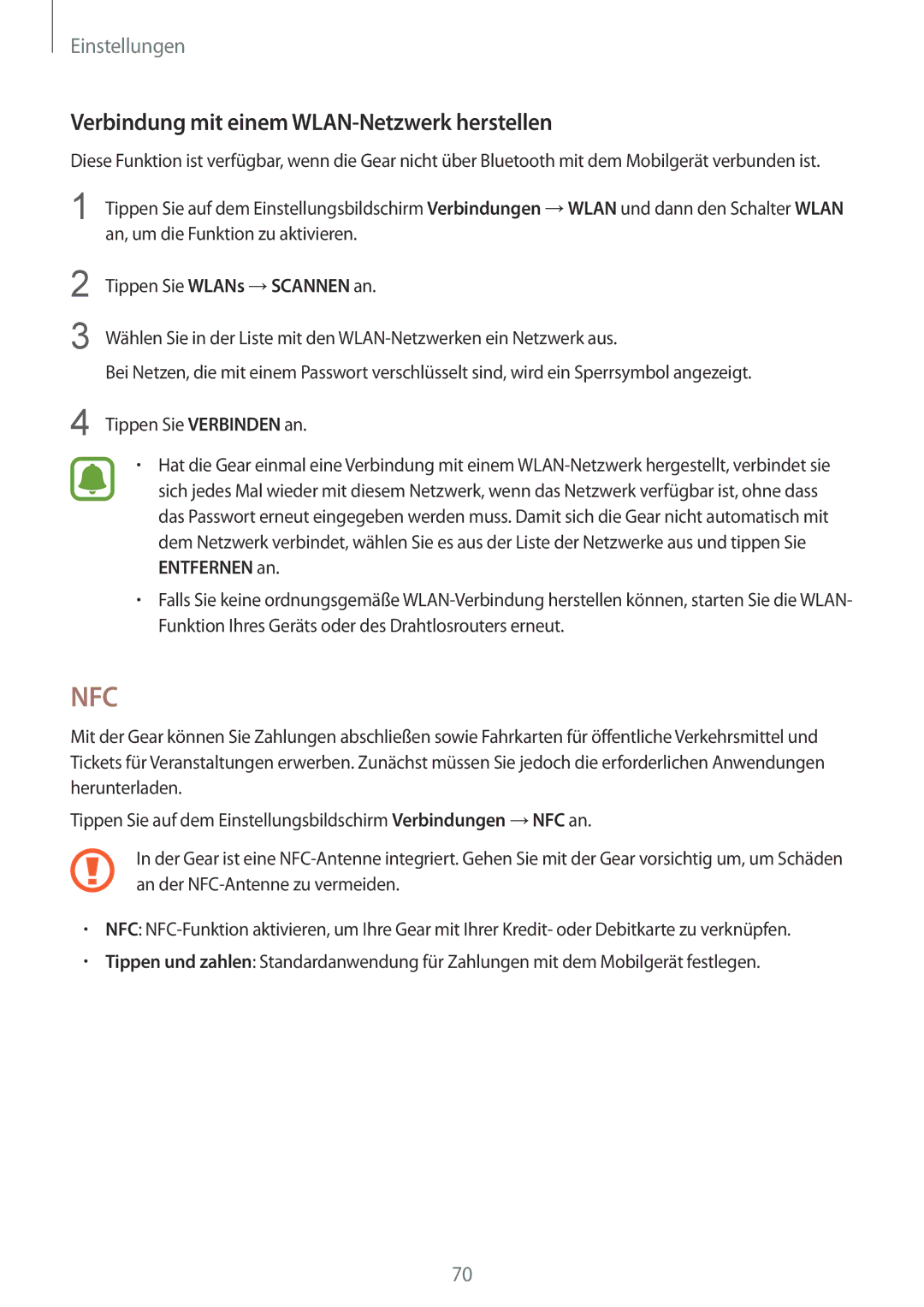 Samsung SM-R7320ZKADBT, SM-R7320WDADBT, SM-R7200ZKADBT, SM-R7200ZWADBT Nfc, Verbindung mit einem WLAN-Netzwerk herstellen 