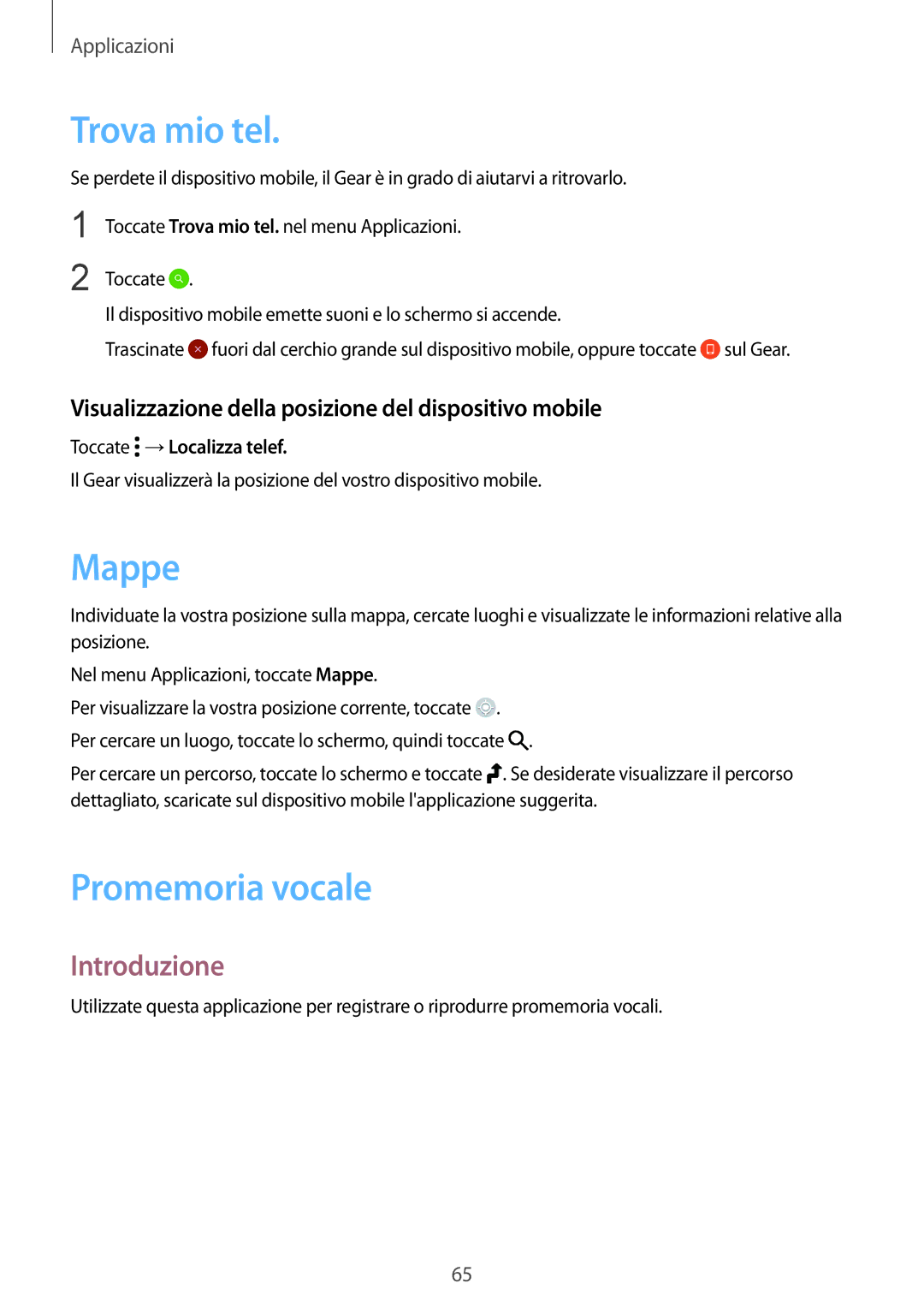 Samsung SM-R7320ZKAITV Trova mio tel, Mappe, Promemoria vocale, Visualizzazione della posizione del dispositivo mobile 