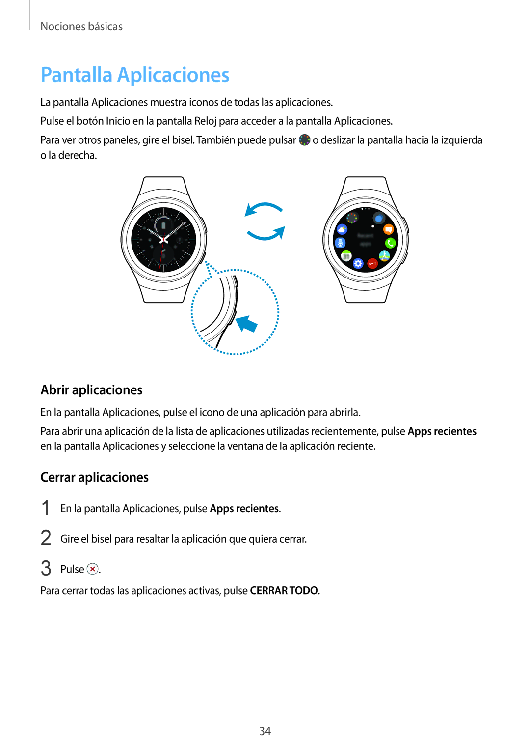 Samsung SM-R7200ZKAPHE, SM-R7320ZKAPHE, SM-R7200ZWAPHE manual Pantalla Aplicaciones, Abrir aplicaciones, Cerrar aplicaciones 