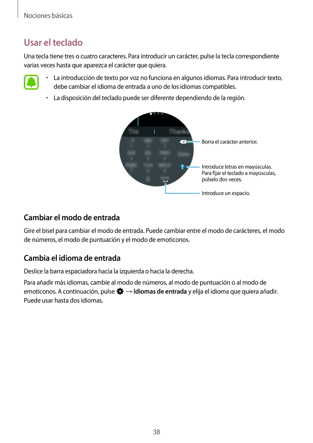 Samsung SM-R7320WDAPHE, SM-R7320ZKAPHE manual Usar el teclado, Cambiar el modo de entrada, Cambia el idioma de entrada 