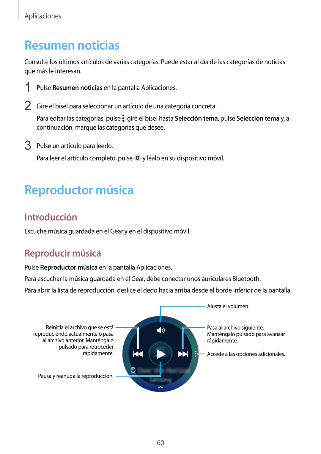 Samsung SM-R7320ZKAPHE, SM-R7200ZWAPHE, SM-R7320ZDAPHE manual Resumen noticias, Reproductor música, Reproducir música 