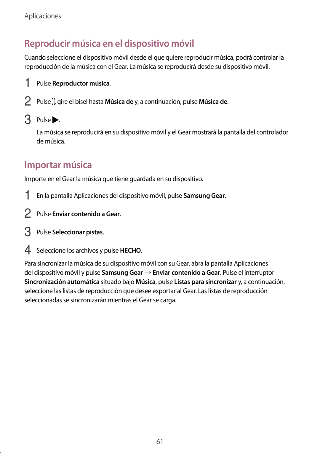 Samsung SM-R7200ZWAPHE manual Reproducir música en el dispositivo móvil, Importar música, Pulse Reproductor música 