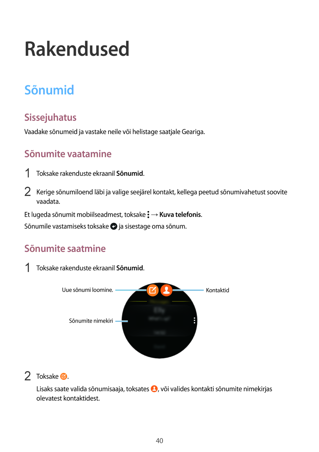 Samsung SM-R7320ZKASEB manual Sõnumite vaatamine, Sõnumite saatmine, Toksake rakenduste ekraanil Sõnumid, Vaadata 