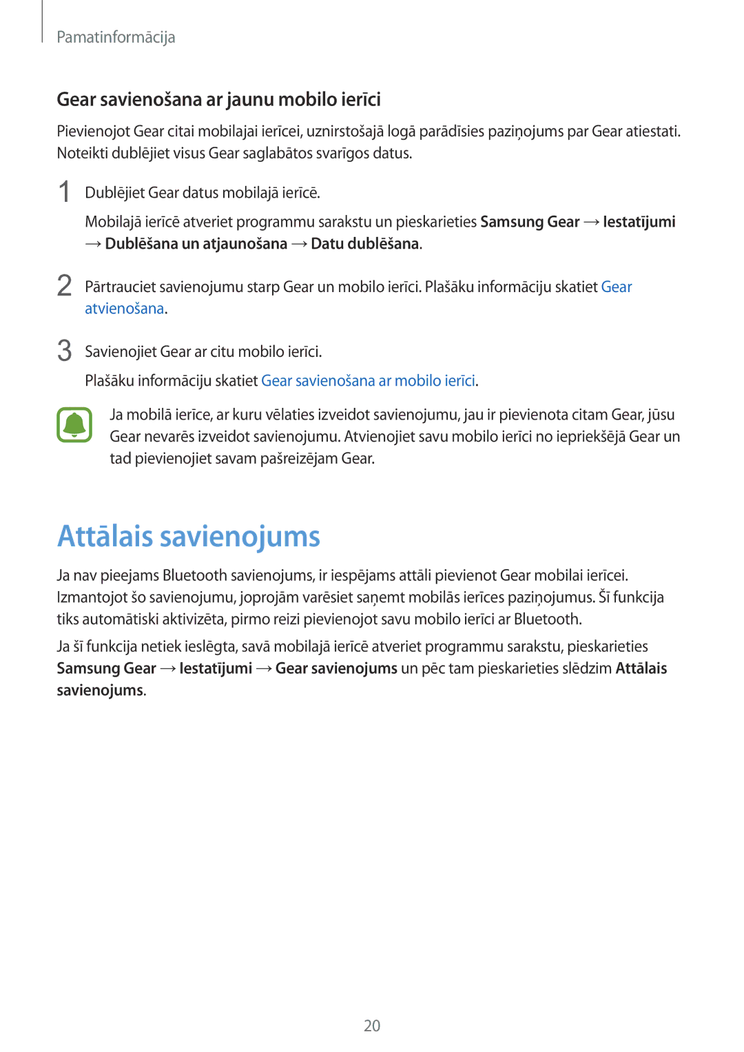Samsung SM-R7320ZKASEB, SM-R7200ZKASEB manual Attālais savienojums, Gear savienošana ar jaunu mobilo ierīci 