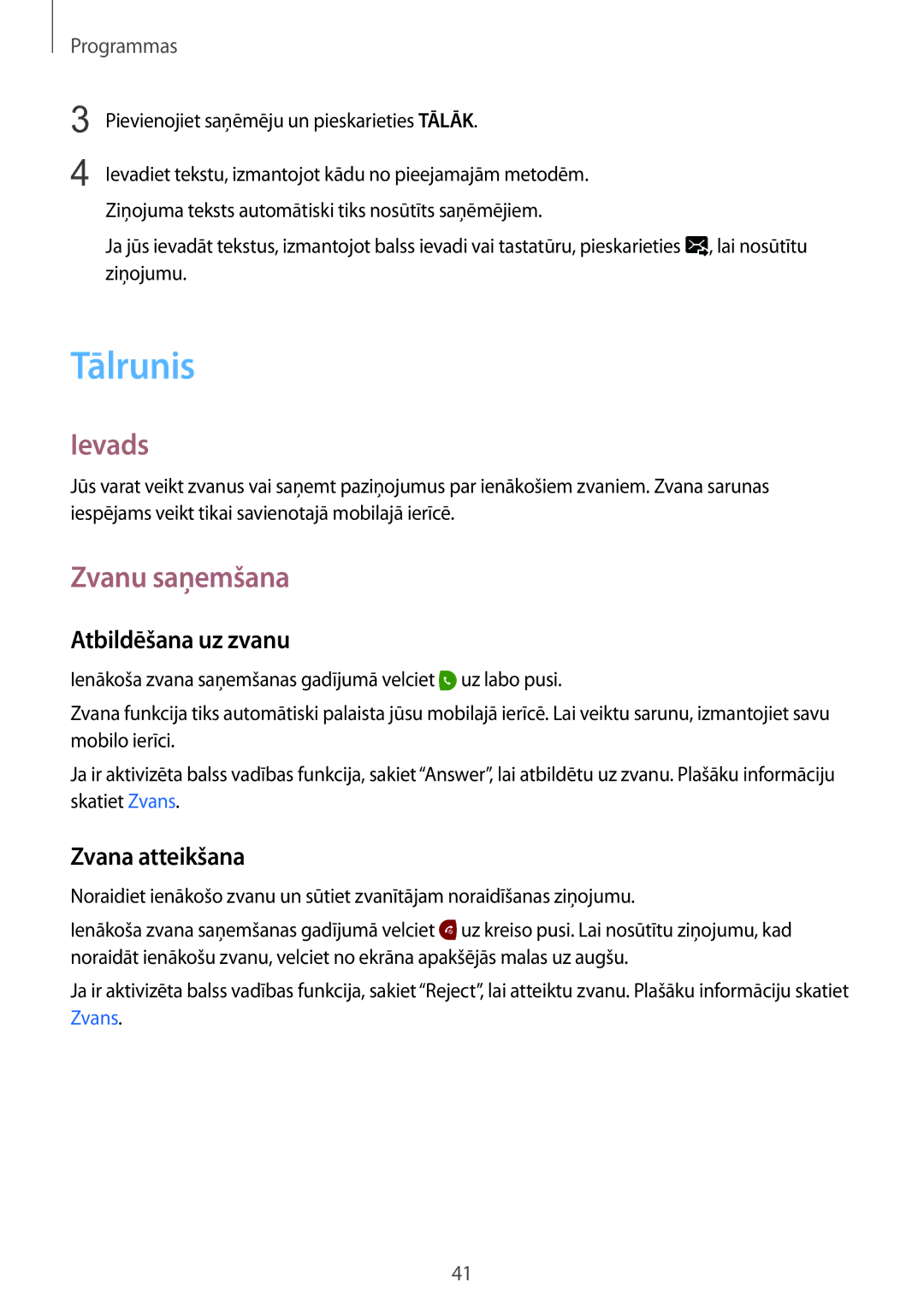 Samsung SM-R7200ZKASEB, SM-R7320ZKASEB manual Tālrunis, Zvanu saņemšana, Atbildēšana uz zvanu, Zvana atteikšana 