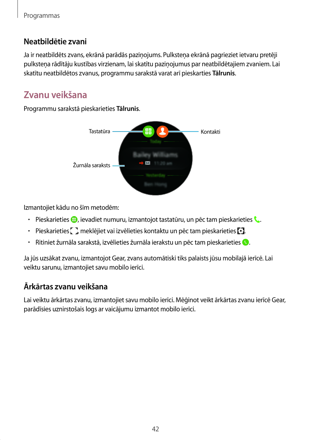 Samsung SM-R7320ZKASEB, SM-R7200ZKASEB manual Zvanu veikšana, Neatbildētie zvani, Ārkārtas zvanu veikšana 