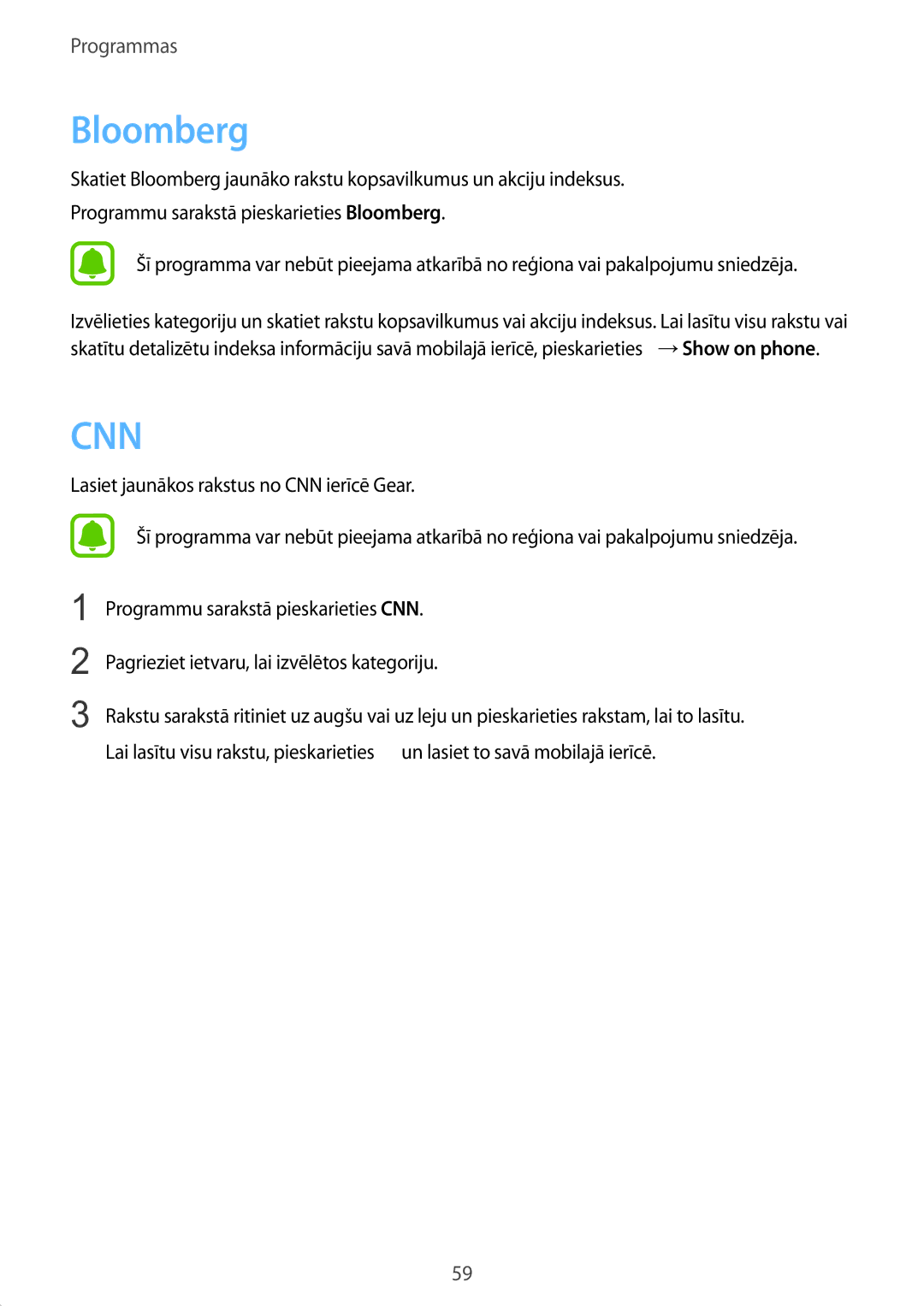 Samsung SM-R7200ZKASEB, SM-R7320ZKASEB manual Bloomberg, Cnn 