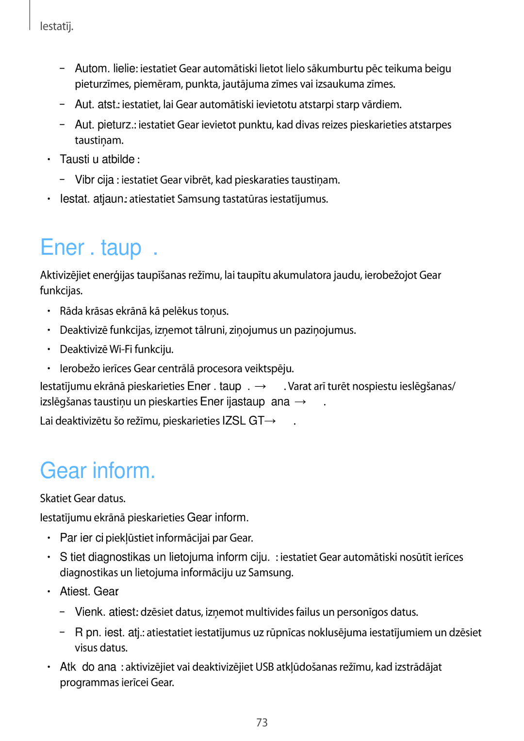 Samsung SM-R7200ZKASEB, SM-R7320ZKASEB manual Enerģ. taupīš, Gear inform, Taustiņu atbilde 