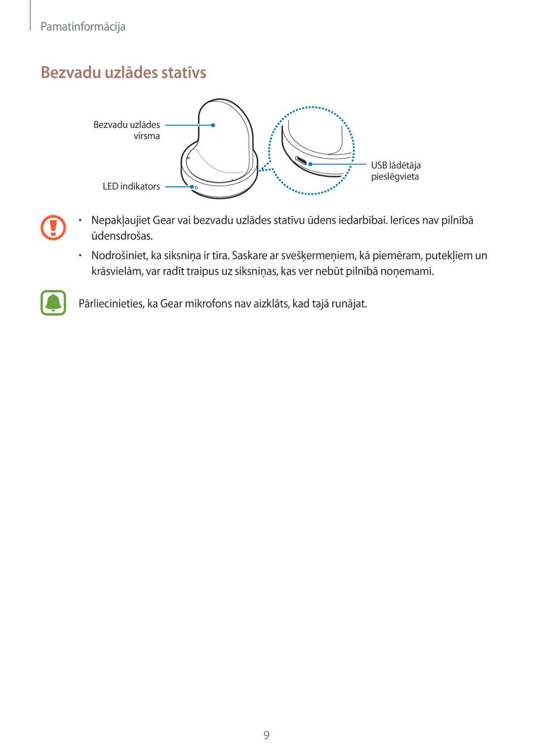 Samsung SM-R7200ZKASEB, SM-R7320ZKASEB manual Bezvadu uzlādes statīvs, Ūdensdrošas 