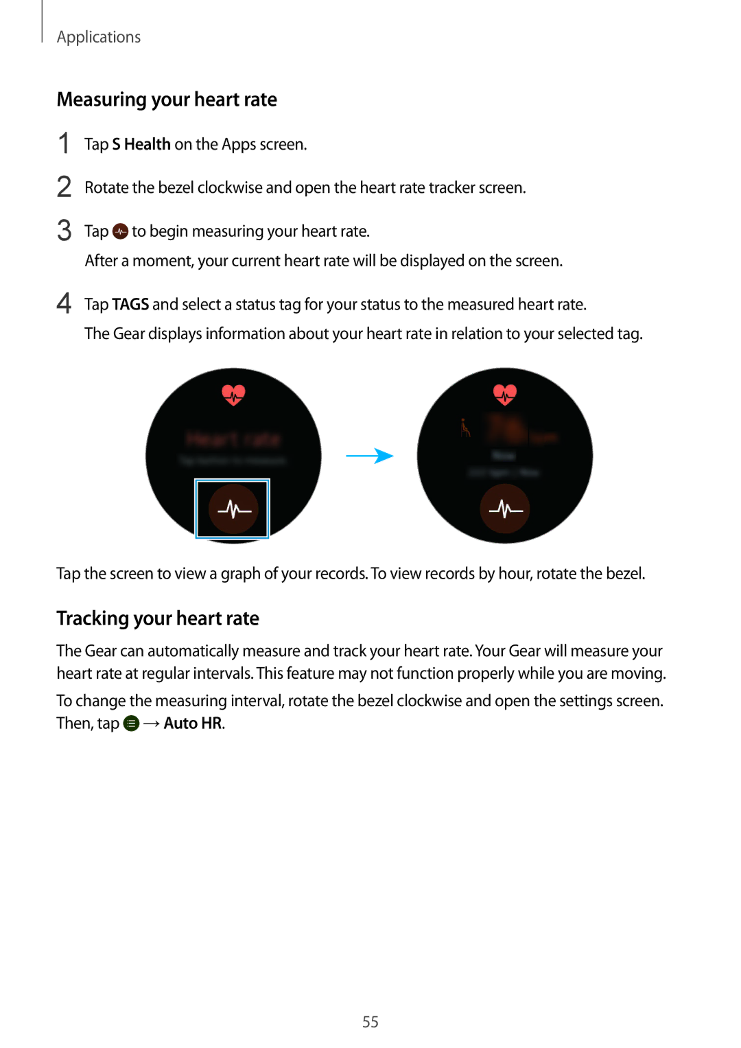 Samsung SM-R7350ZKOEMT, SM-R7350ZKAVD2, SM-R7350ZKAVIA, SM-R7350ZKASWC Measuring your heart rate, Tracking your heart rate 