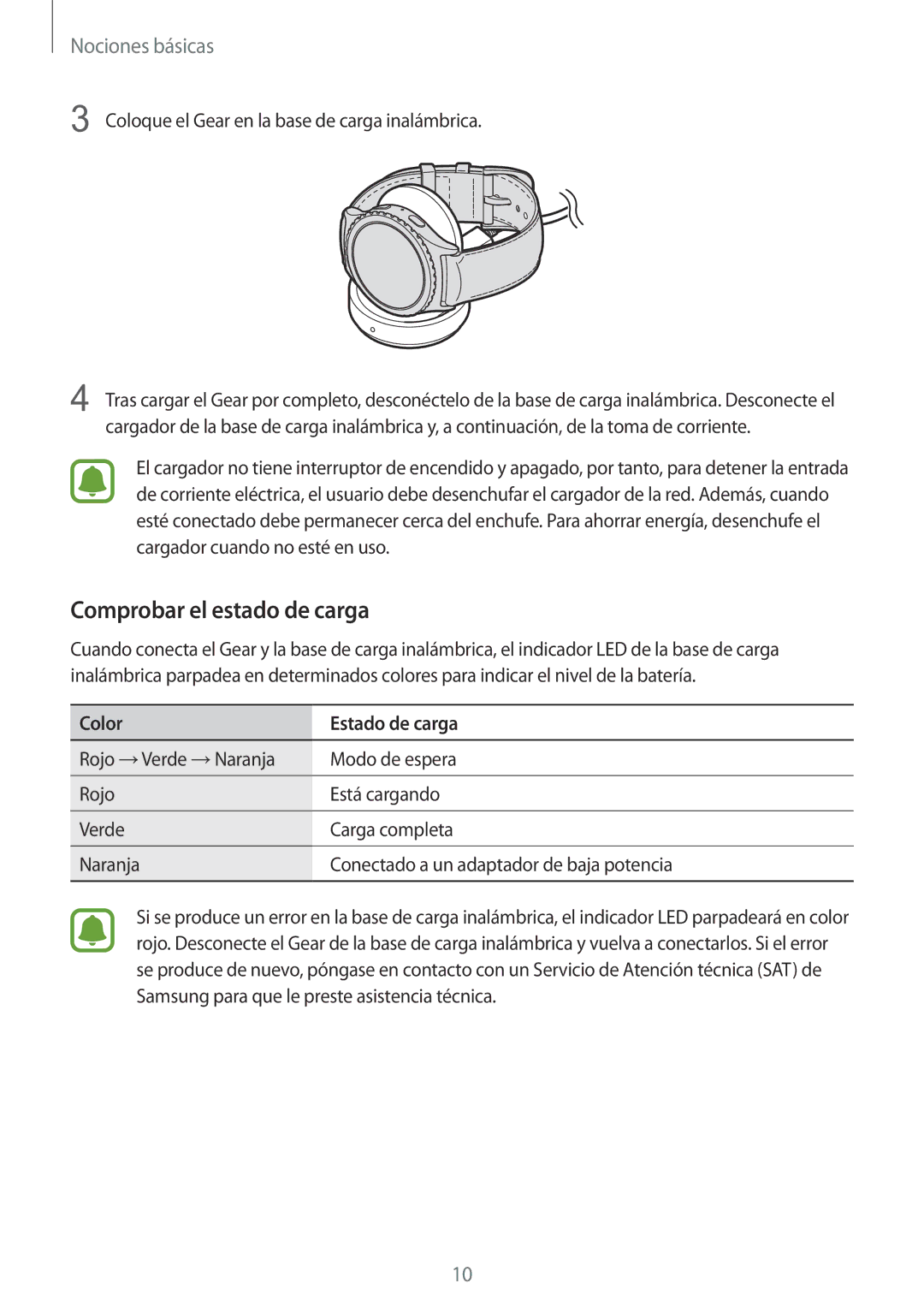 Samsung SM-R7350ZKGAMO manual Comprobar el estado de carga, Color Estado de carga 