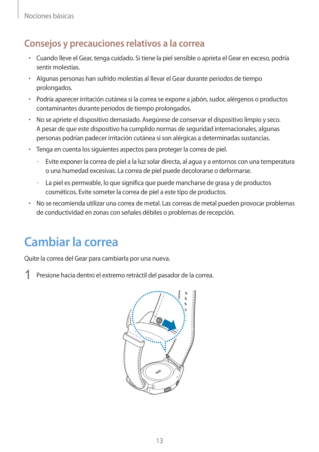 Samsung SM-R7350ZKGAMO manual Cambiar la correa, Consejos y precauciones relativos a la correa 