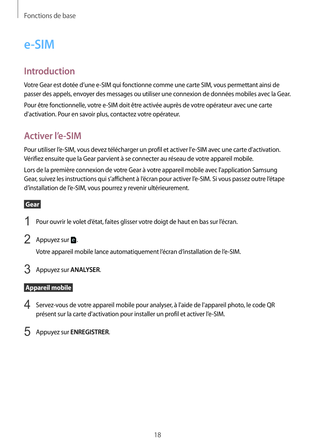 Samsung SM-R7350ZKGFTM manual Sim, Introduction, Activer l’e-SIM 