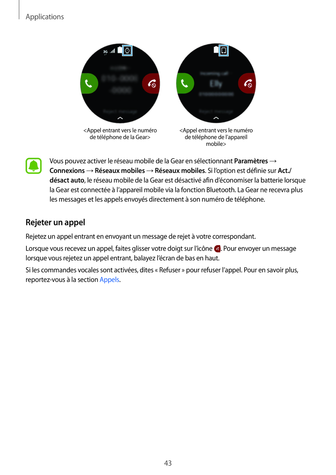 Samsung SM-R7350ZKGFTM manual Rejeter un appel 