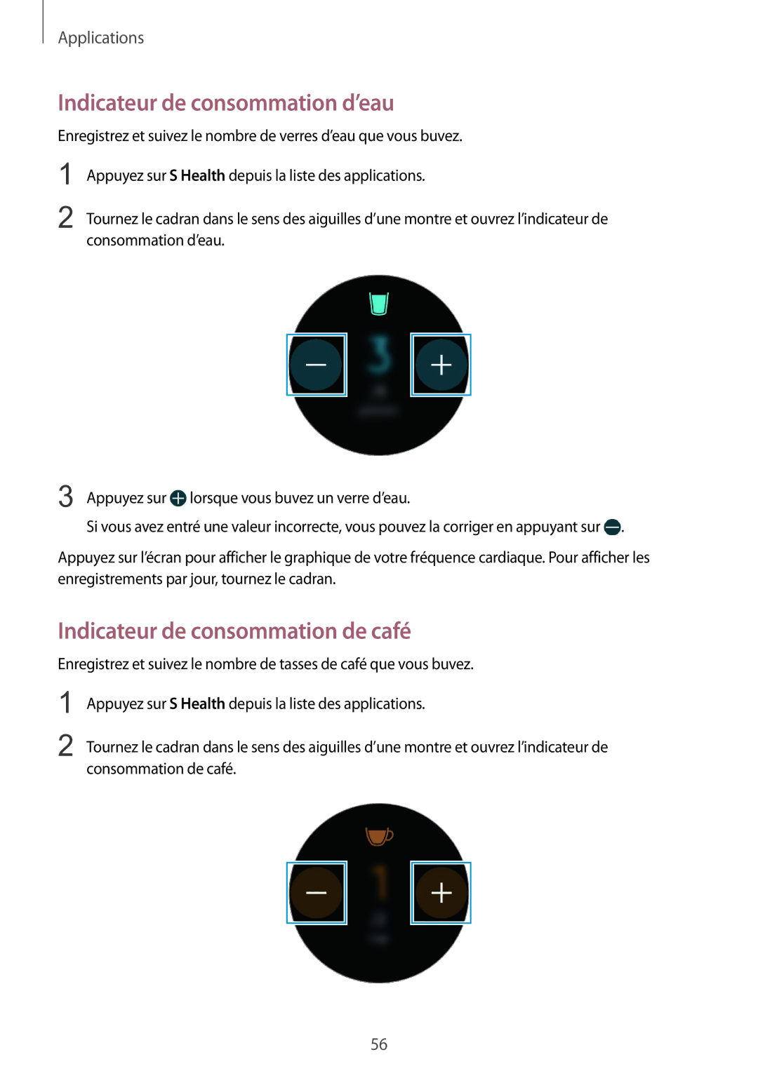 Samsung SM-R7350ZKGFTM manual Indicateur de consommation d’eau, Indicateur de consommation de café 