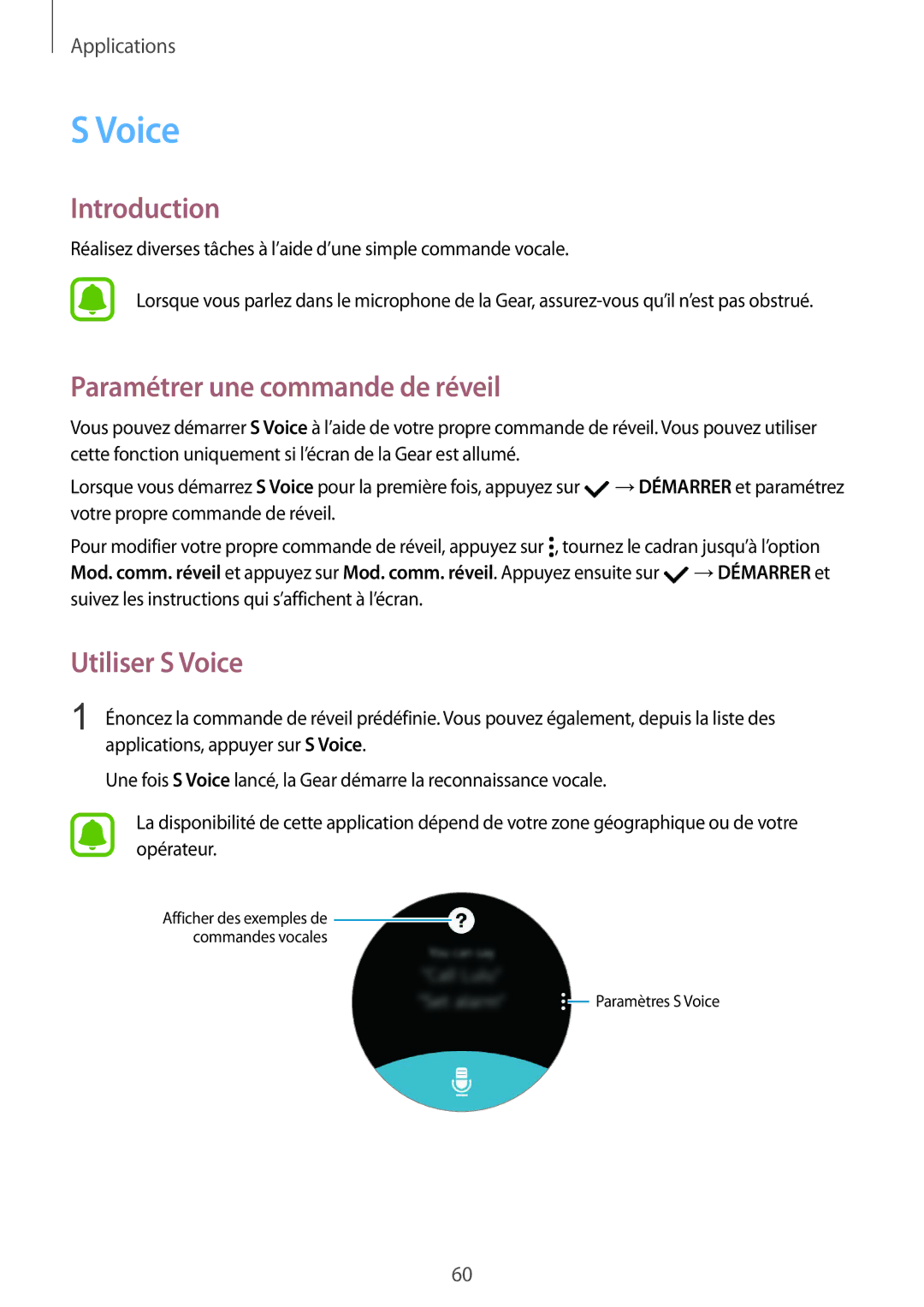 Samsung SM-R7350ZKGFTM manual Paramétrer une commande de réveil, Utiliser S Voice 