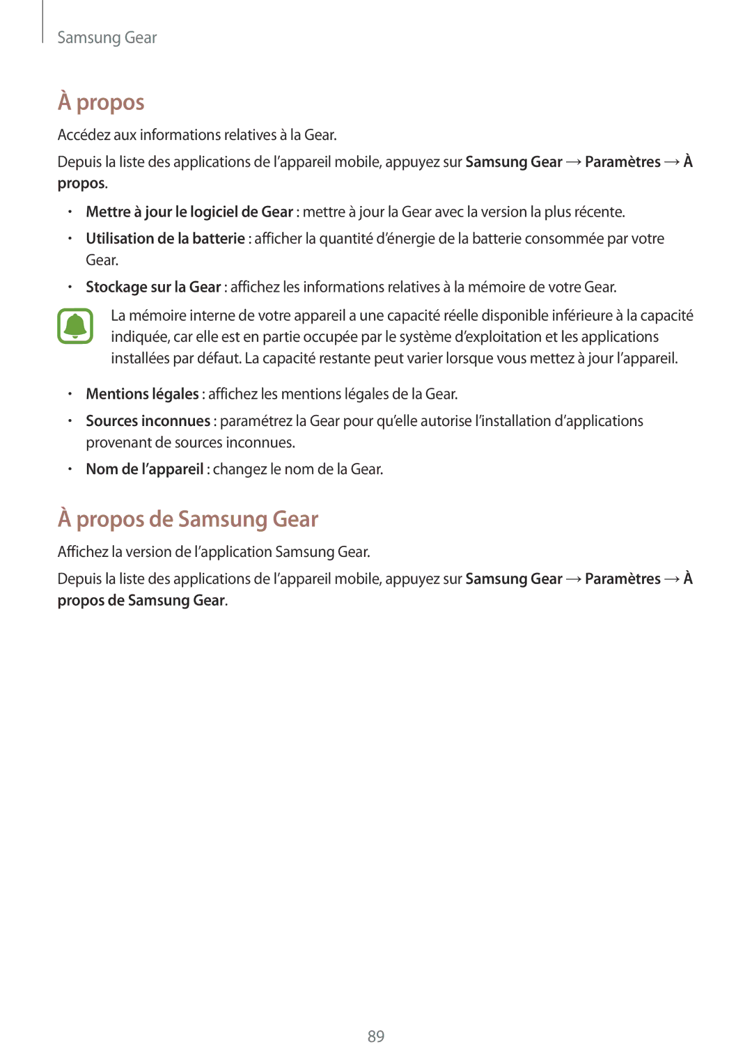 Samsung SM-R7350ZKGFTM manual Propos de Samsung Gear 