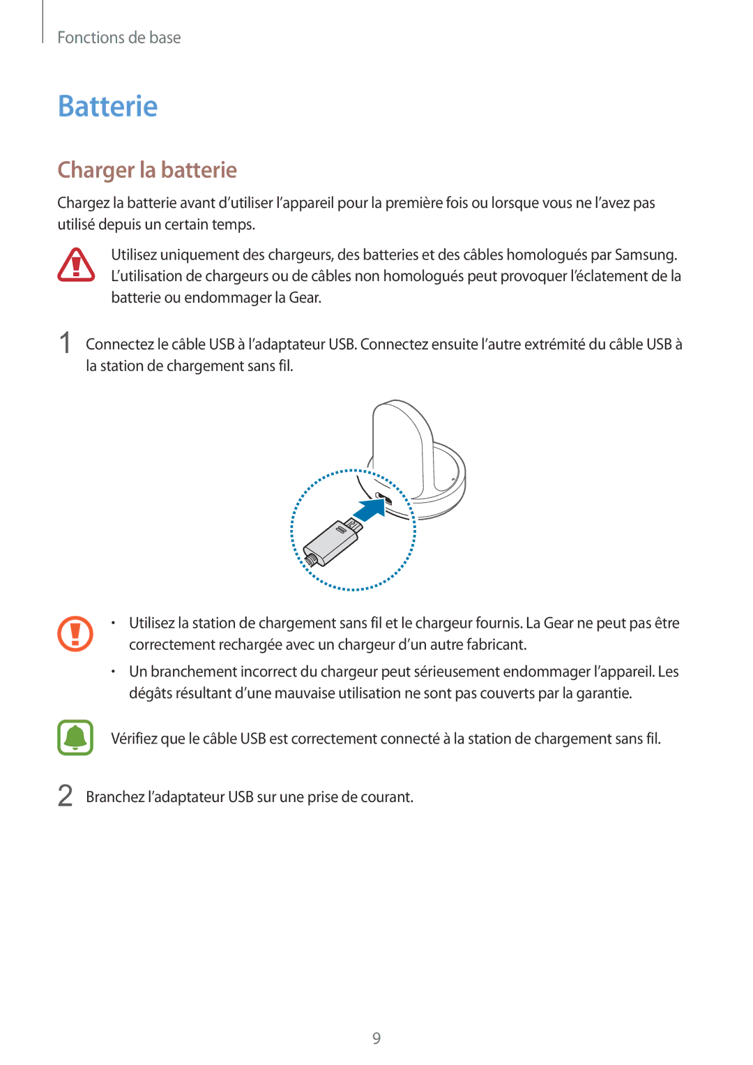 Samsung SM-R7350ZKGFTM manual Batterie, Charger la batterie 