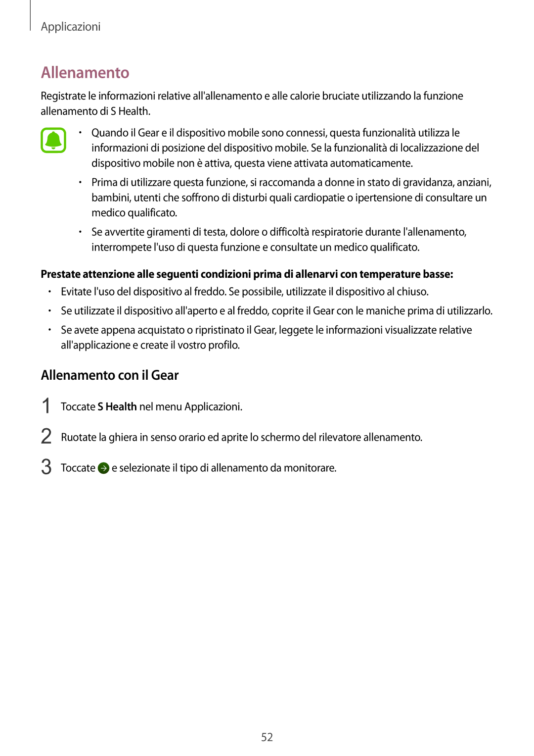 Samsung SM-R7350ZKGTIM manual Allenamento con il Gear 