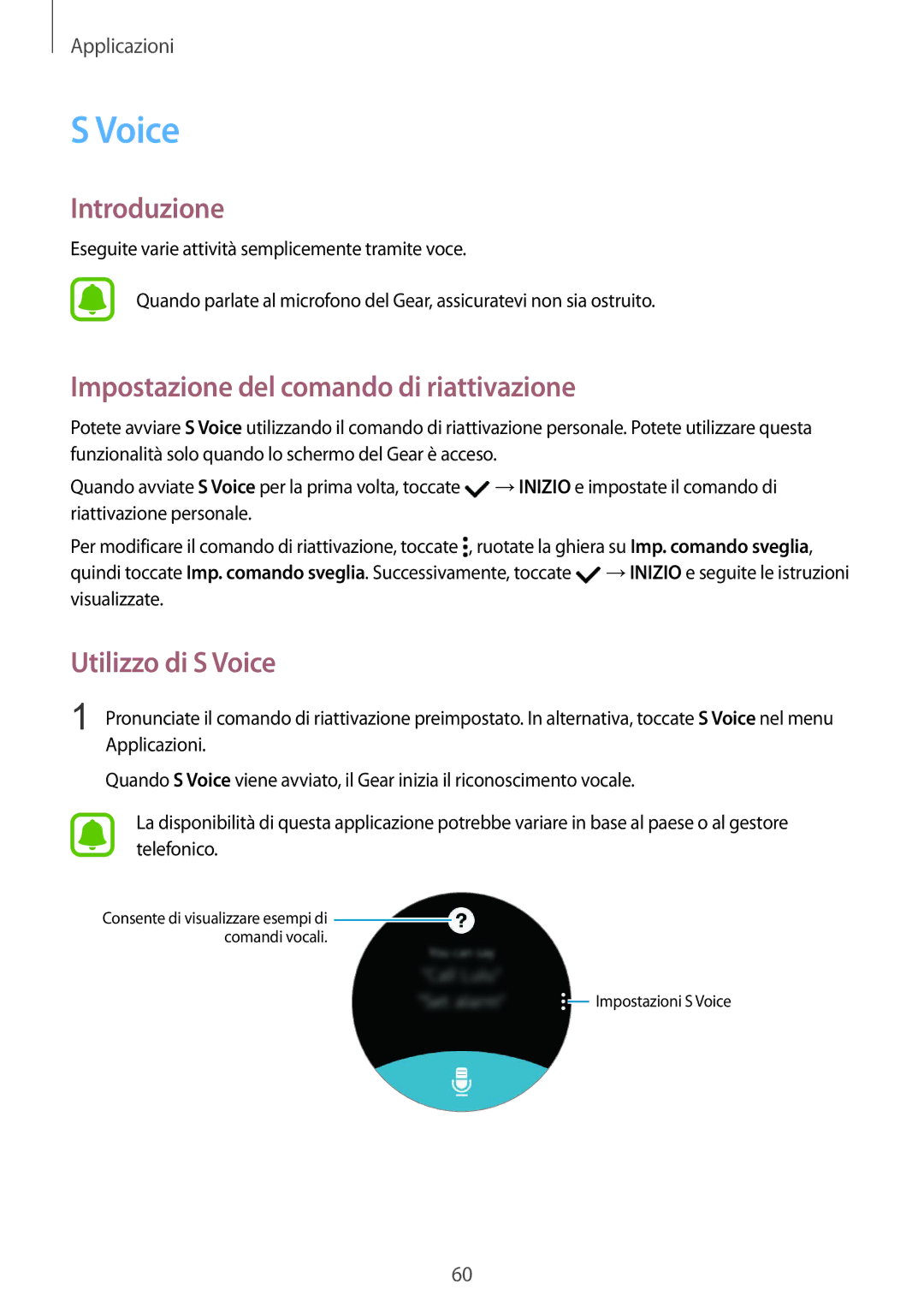 Samsung SM-R7350ZKGTIM manual Impostazione del comando di riattivazione, Utilizzo di S Voice 