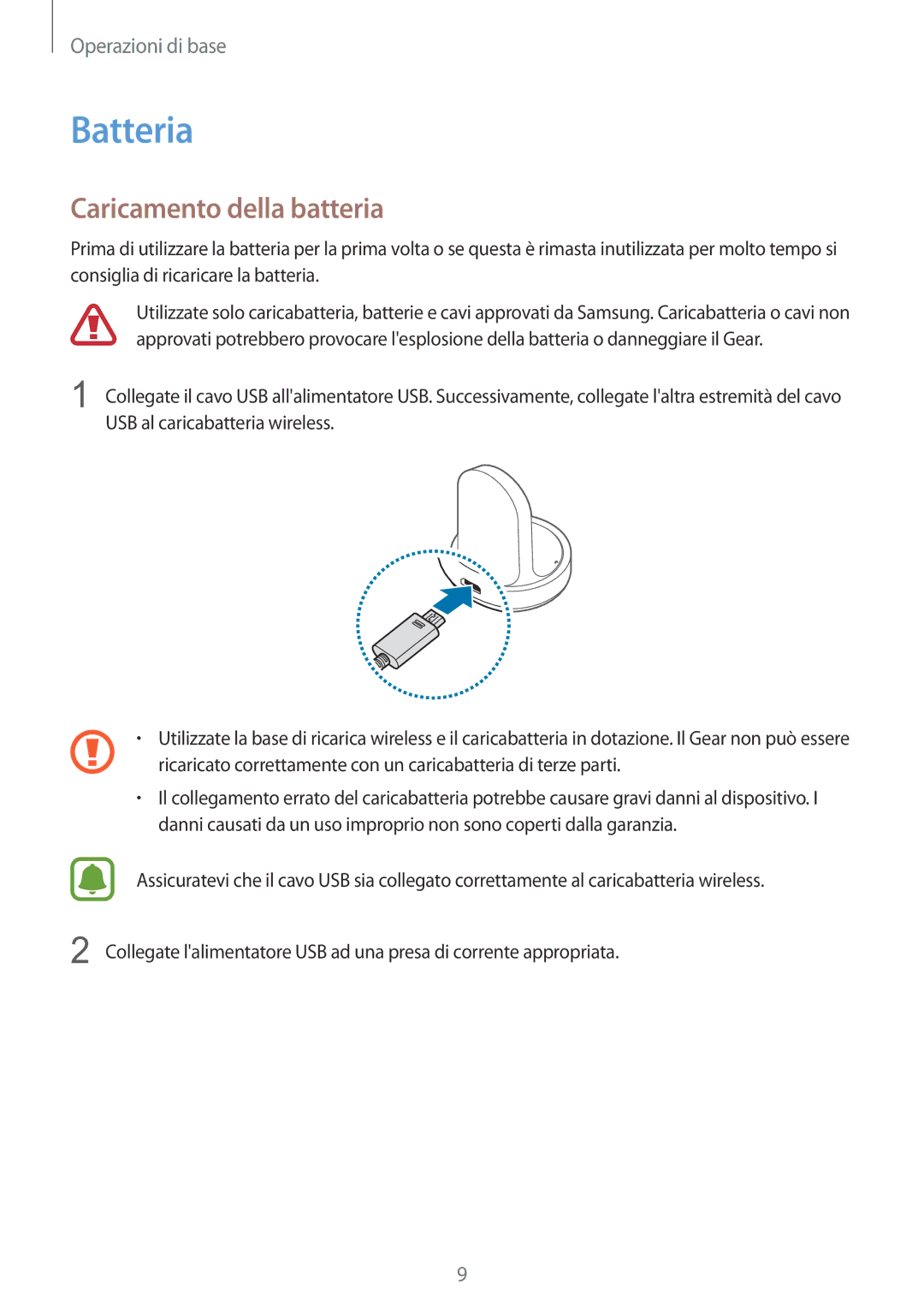 Samsung SM-R7350ZKGTIM manual Batteria, Caricamento della batteria 