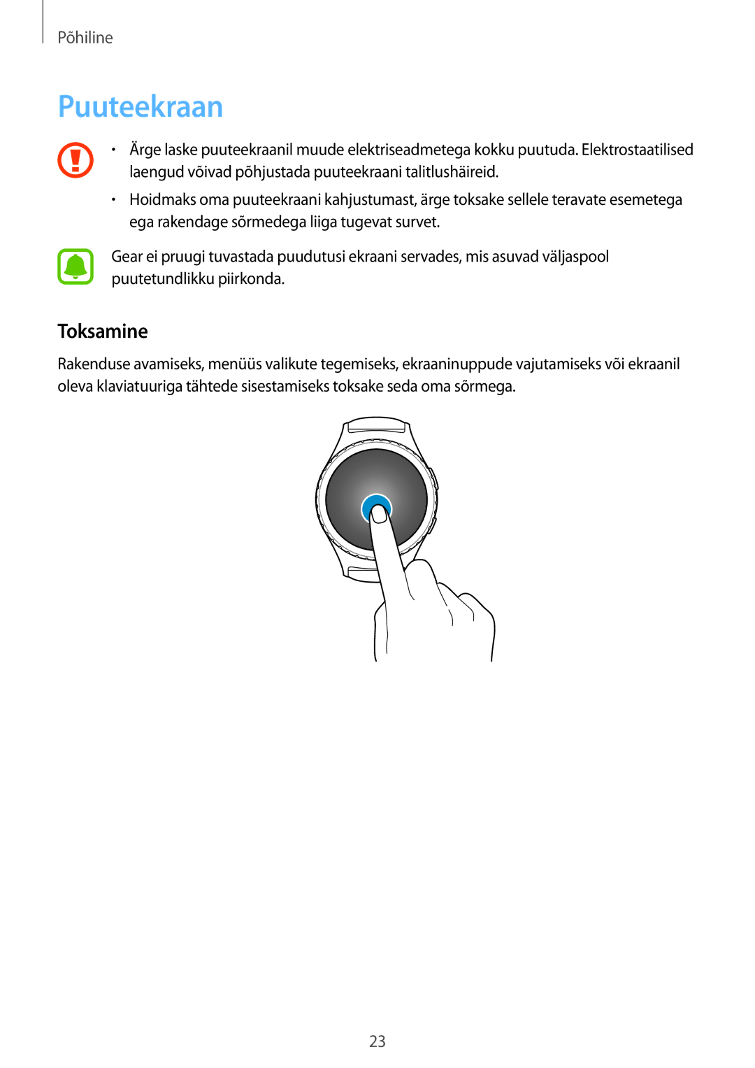 Samsung SM-R7350ZKOEMT manual Puuteekraan, Toksamine 