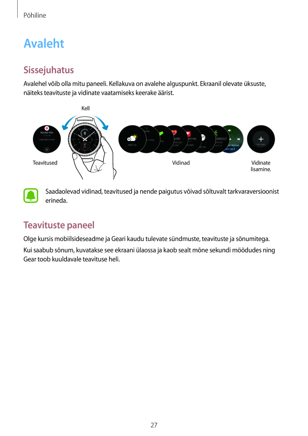 Samsung SM-R7350ZKOEMT manual Avaleht, Teavituste paneel 