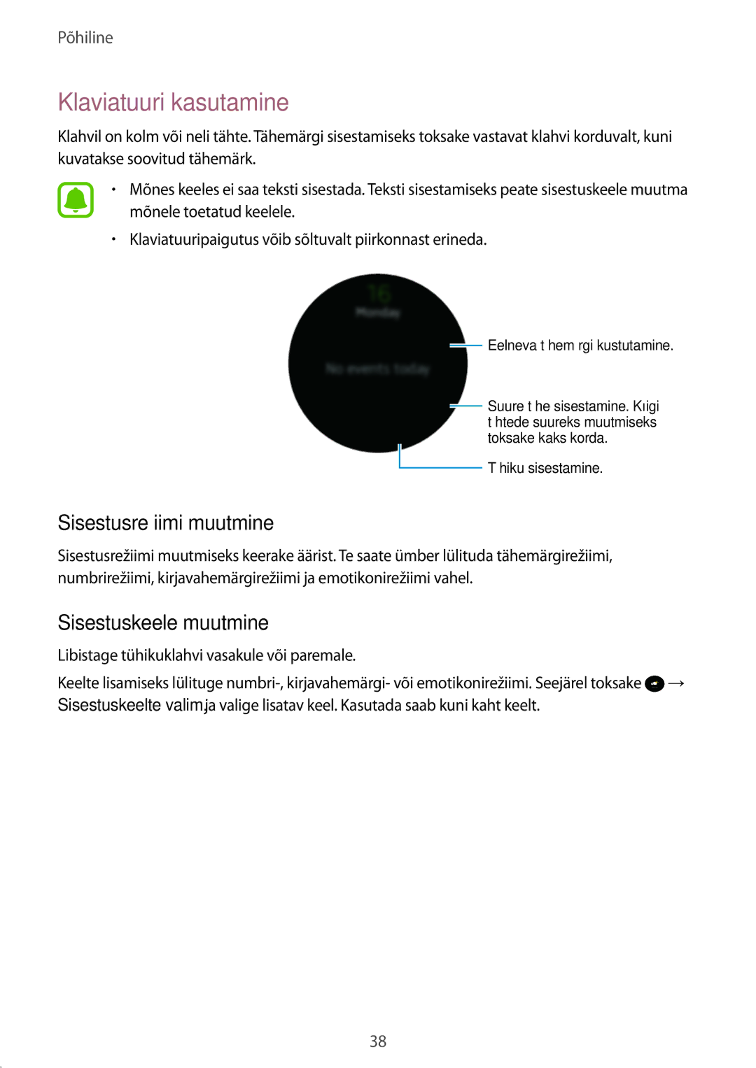 Samsung SM-R7350ZKOEMT manual Klaviatuuri kasutamine, Sisestusrežiimi muutmine, Sisestuskeele muutmine 