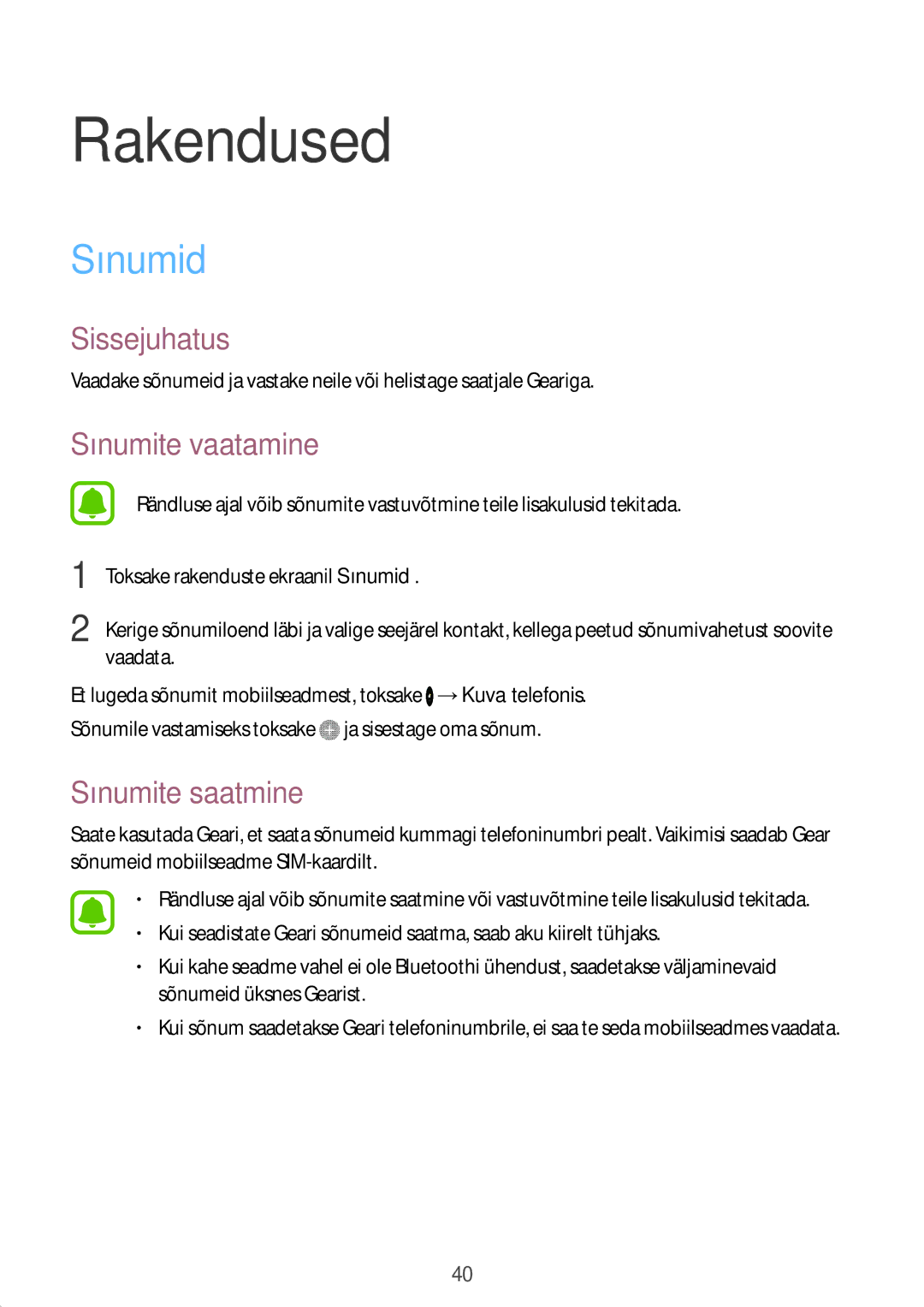 Samsung SM-R7350ZKOEMT manual Sõnumite vaatamine, Sõnumite saatmine, Toksake rakenduste ekraanil Sõnumid, Vaadata 