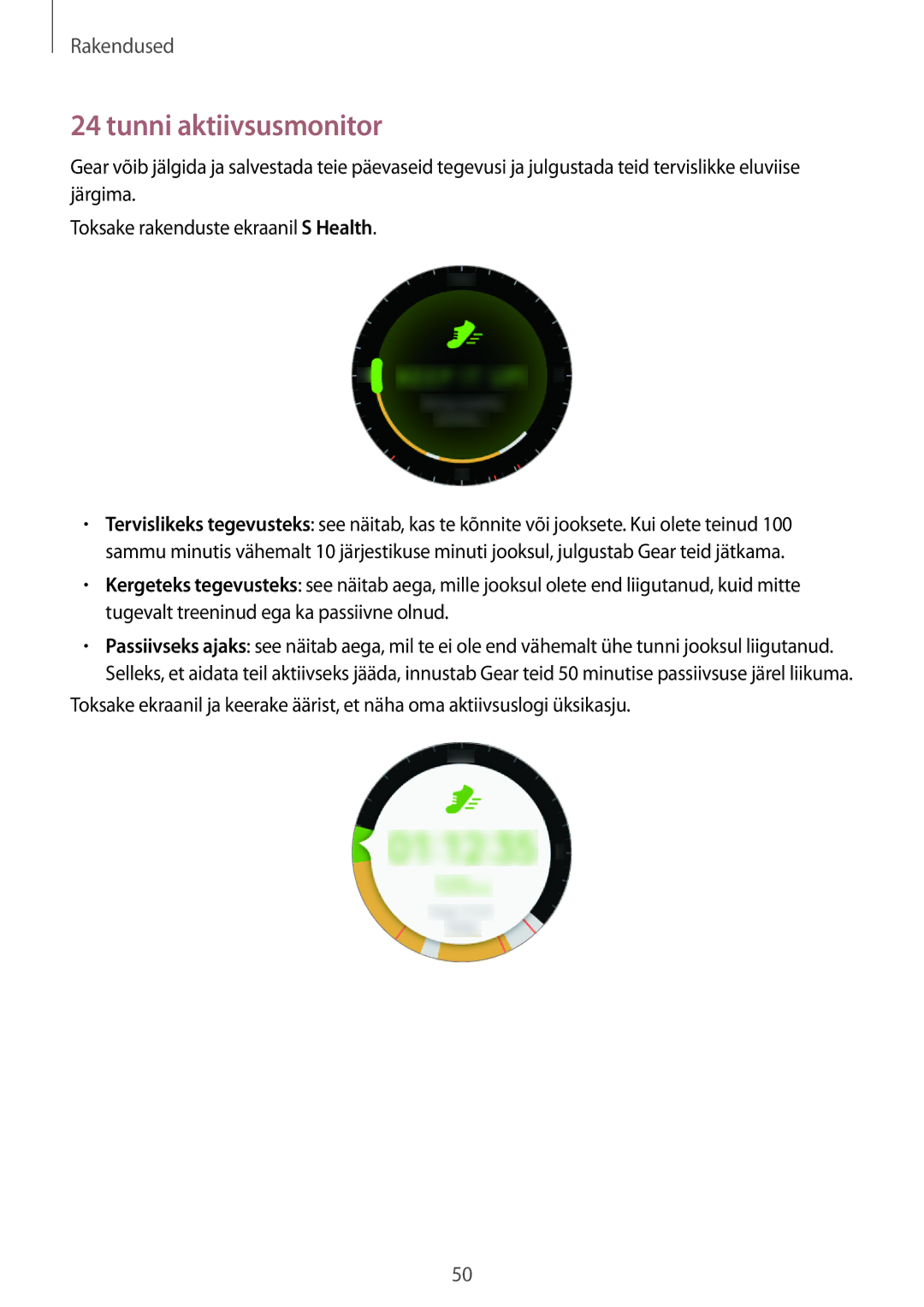 Samsung SM-R7350ZKOEMT manual Tunni aktiivsusmonitor 