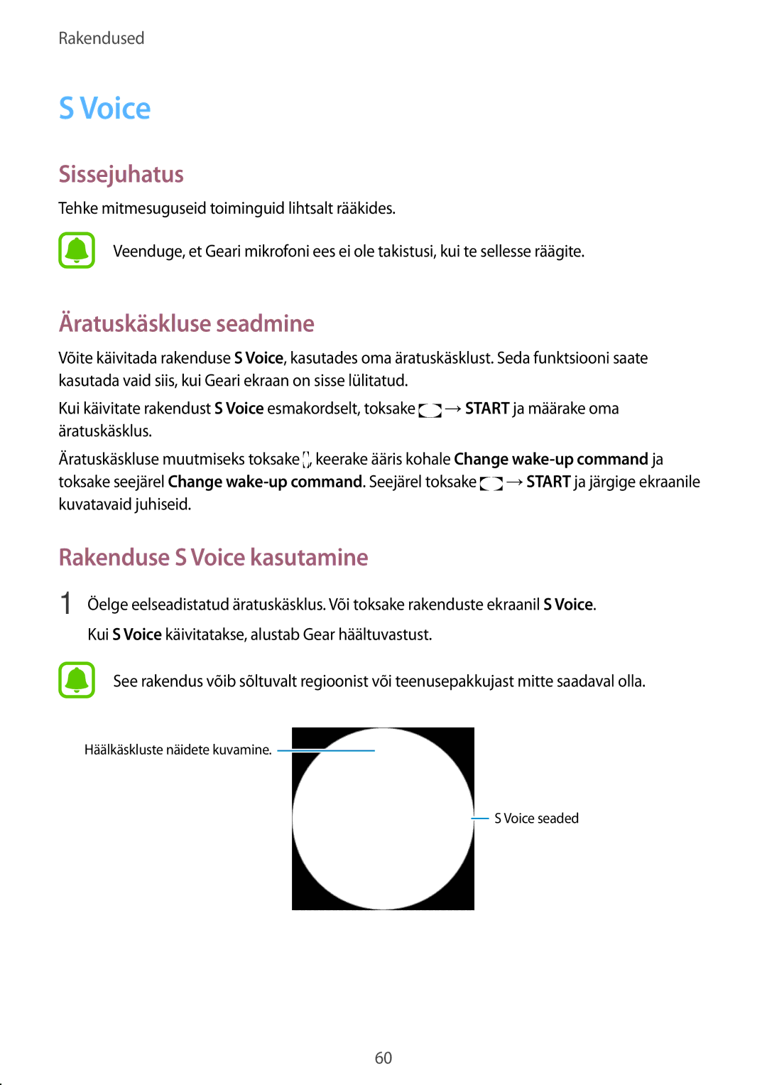 Samsung SM-R7350ZKOEMT manual Äratuskäskluse seadmine, Rakenduse S Voice kasutamine 