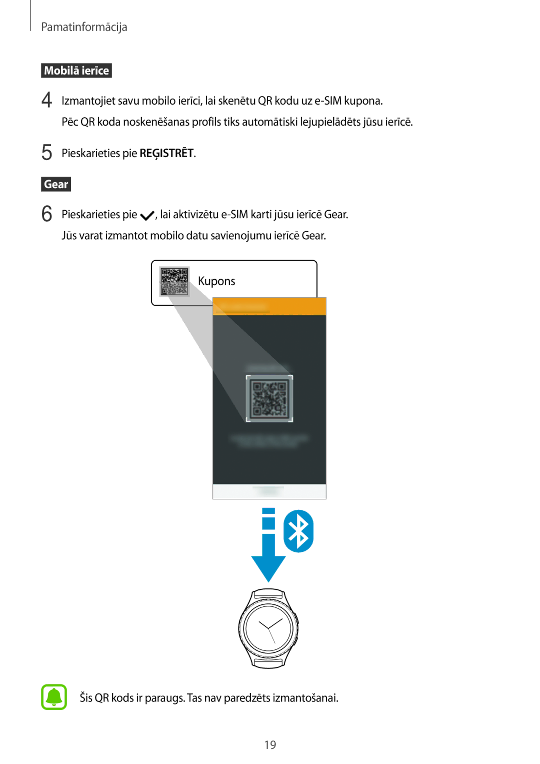 Samsung SM-R7350ZKOEMT manual Pieskarieties pie Reģistrēt, Šis QR kods ir paraugs. Tas nav paredzēts izmantošanai 