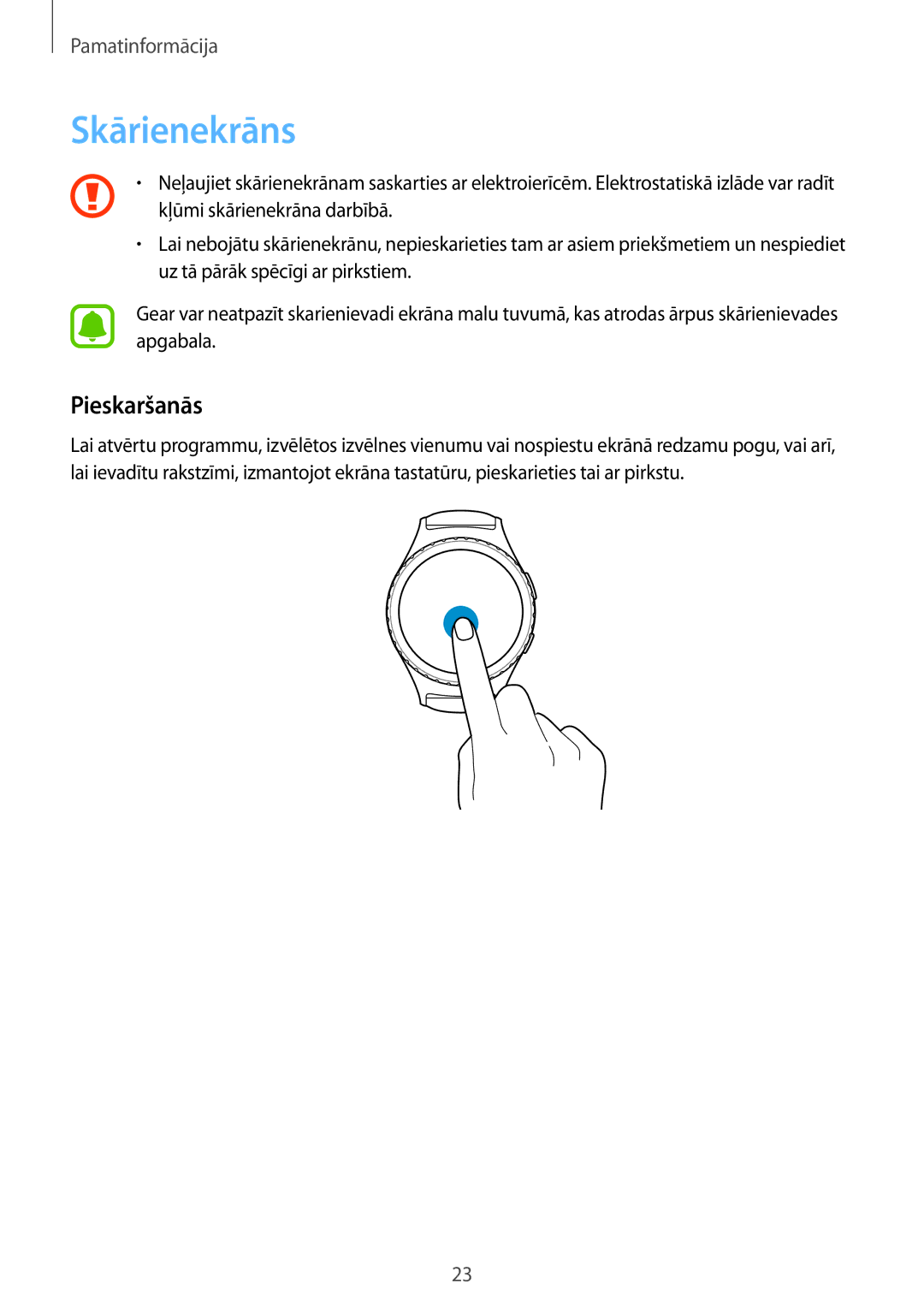 Samsung SM-R7350ZKOEMT manual Skārienekrāns, Pieskaršanās 