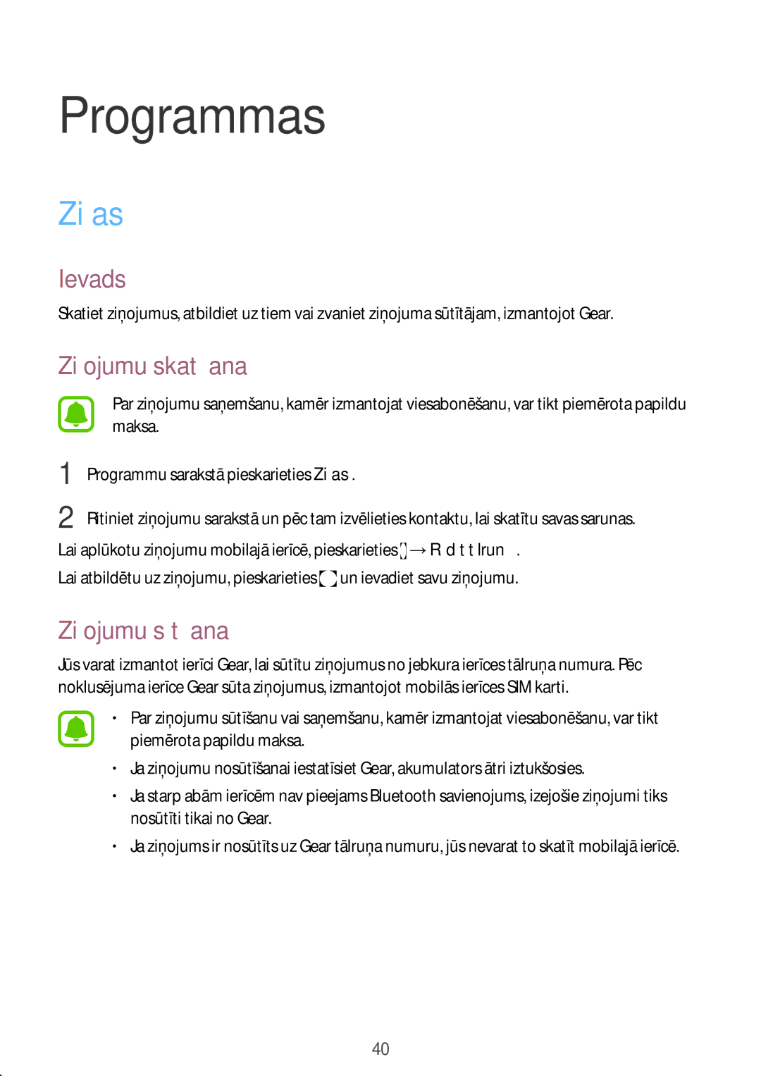 Samsung SM-R7350ZKOEMT manual Ziņas, Ziņojumu skatīšana, Ziņojumu sūtīšana 