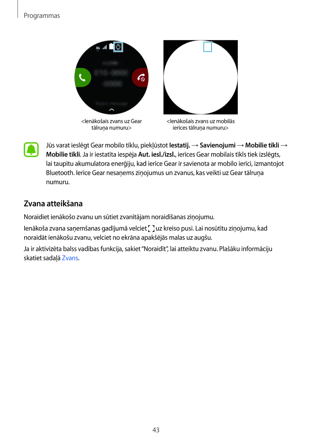 Samsung SM-R7350ZKOEMT manual Zvana atteikšana 