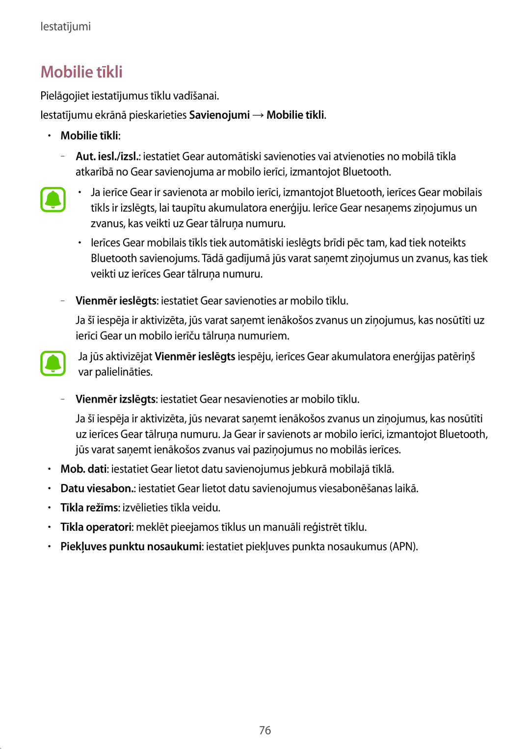 Samsung SM-R7350ZKOEMT manual Mobilie tīkli 