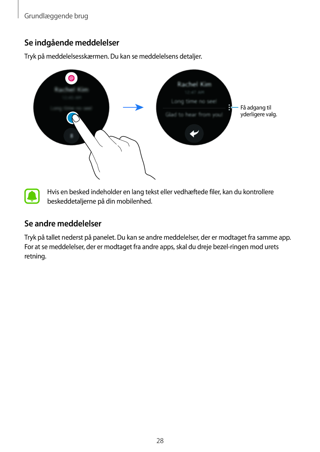 Samsung SM-R7350ZKONEE manual Se indgående meddelelser, Se andre meddelelser 