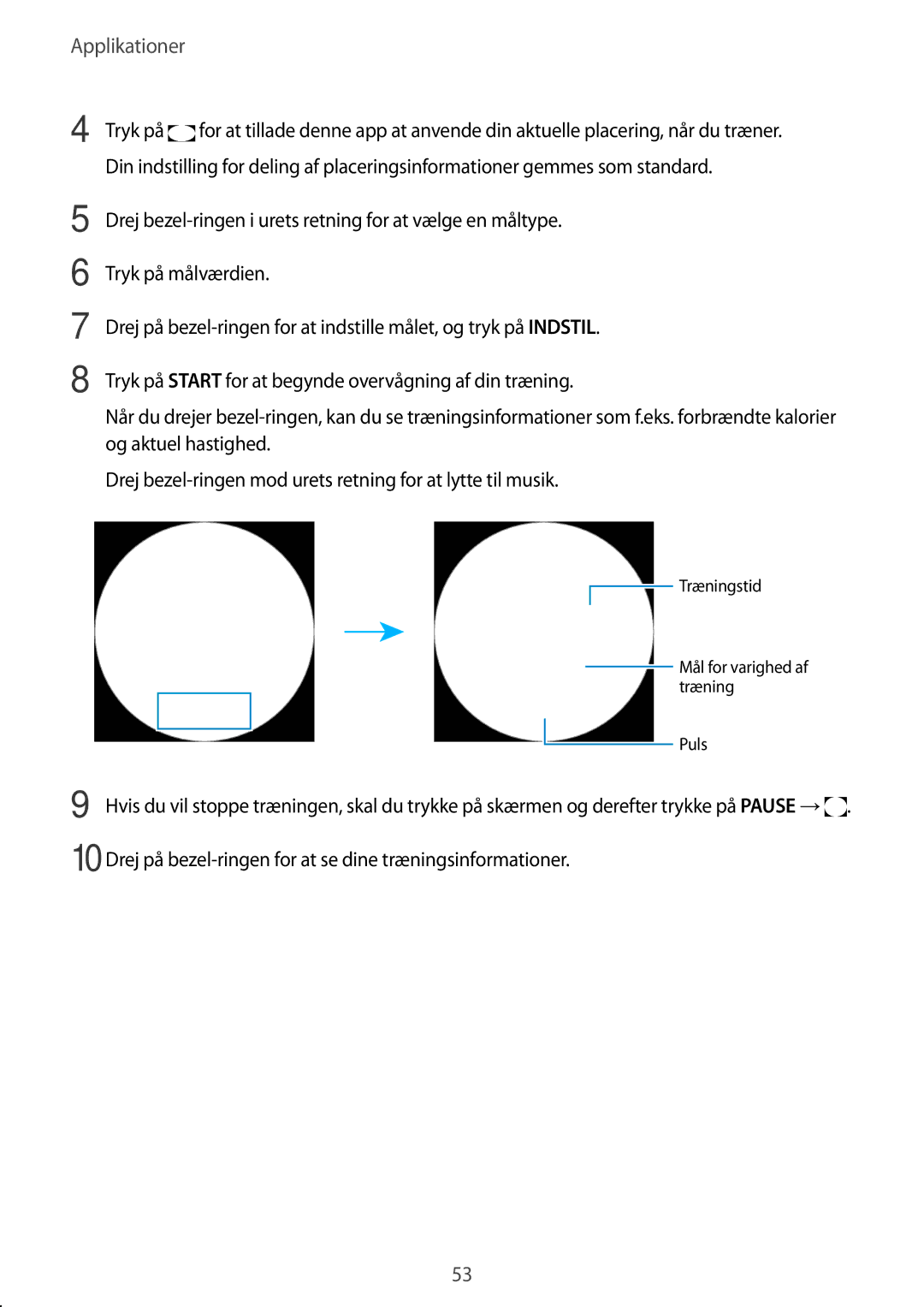 Samsung SM-R7350ZKONEE manual Træningstid Mål for varighed af træning Puls 