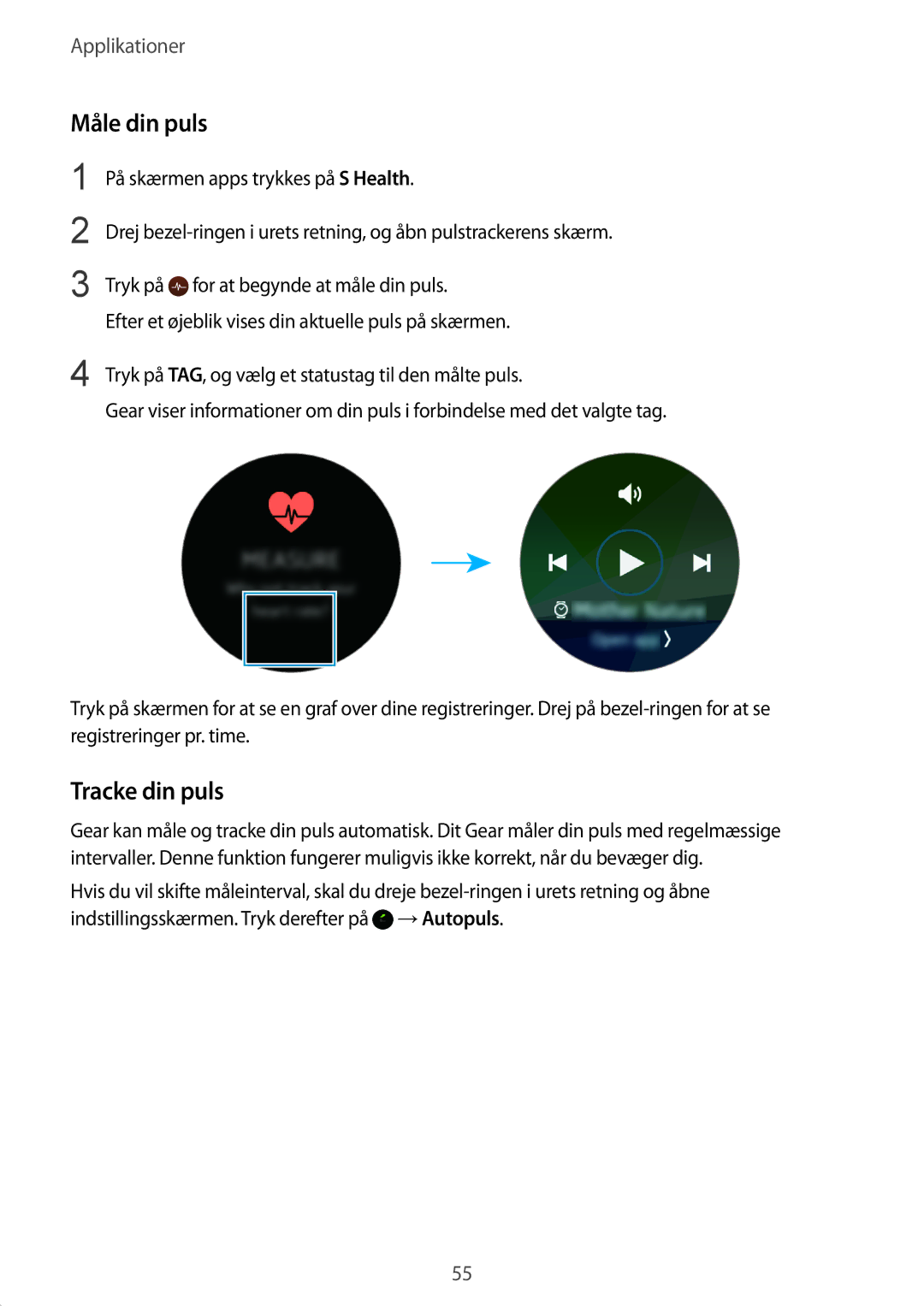 Samsung SM-R7350ZKONEE manual Måle din puls, Tracke din puls 