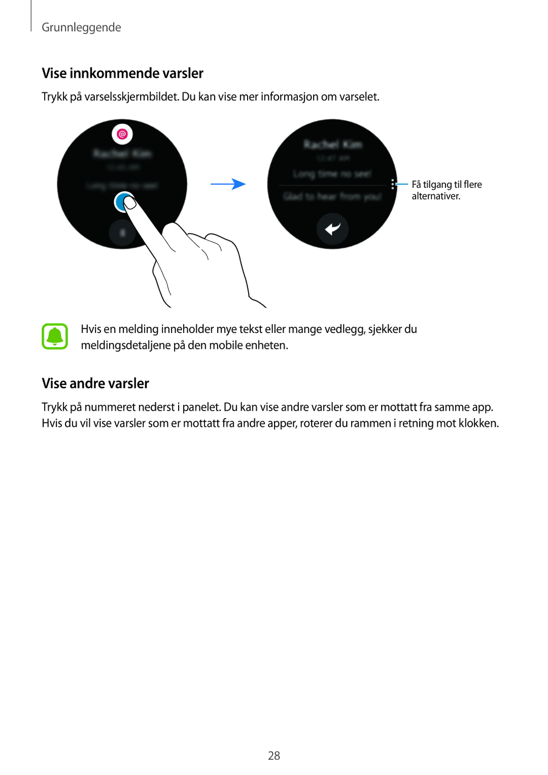 Samsung SM-R7350ZKONEE manual Vise innkommende varsler, Vise andre varsler 