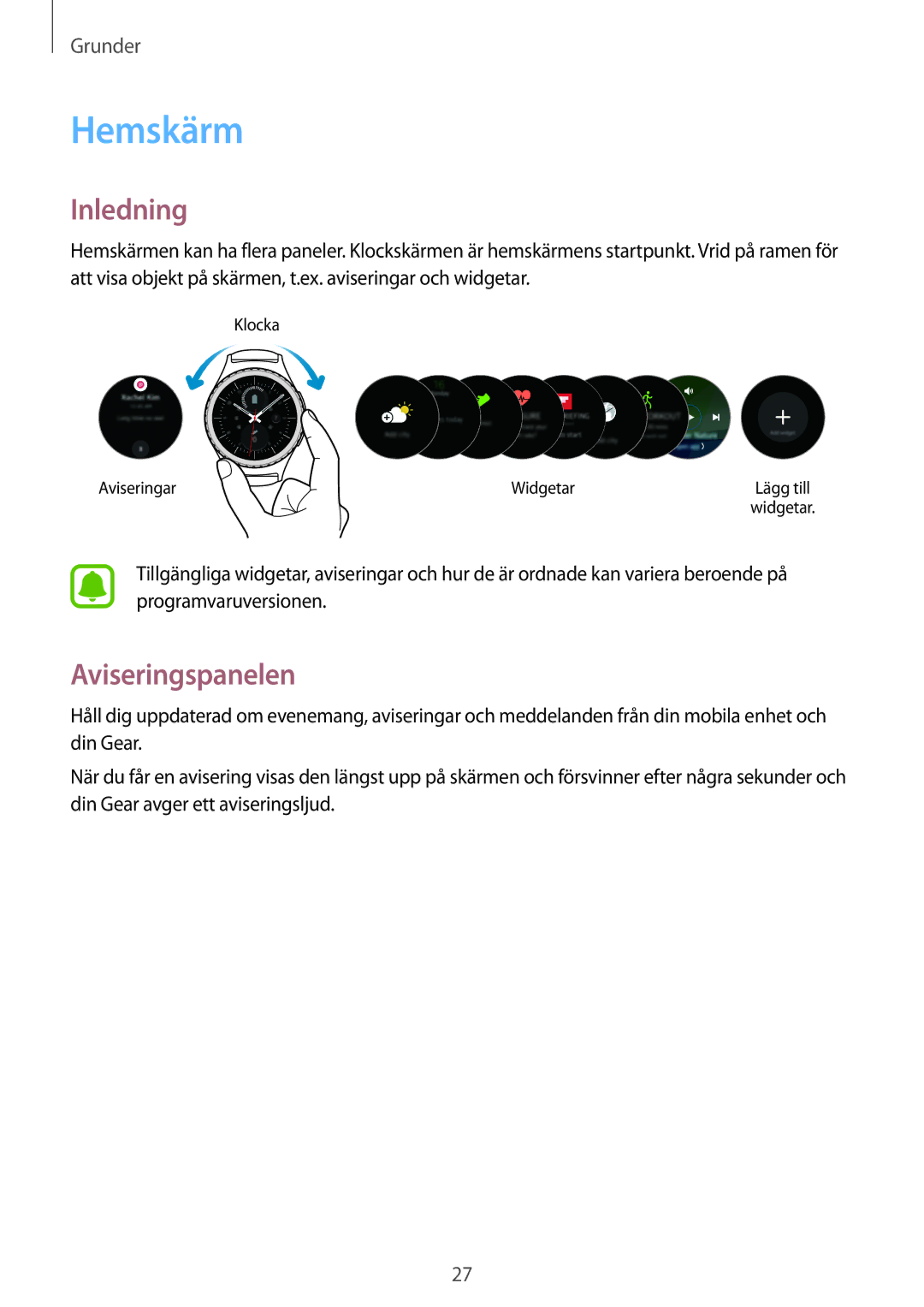 Samsung SM-R7350ZKONEE manual Hemskärm, Aviseringspanelen 