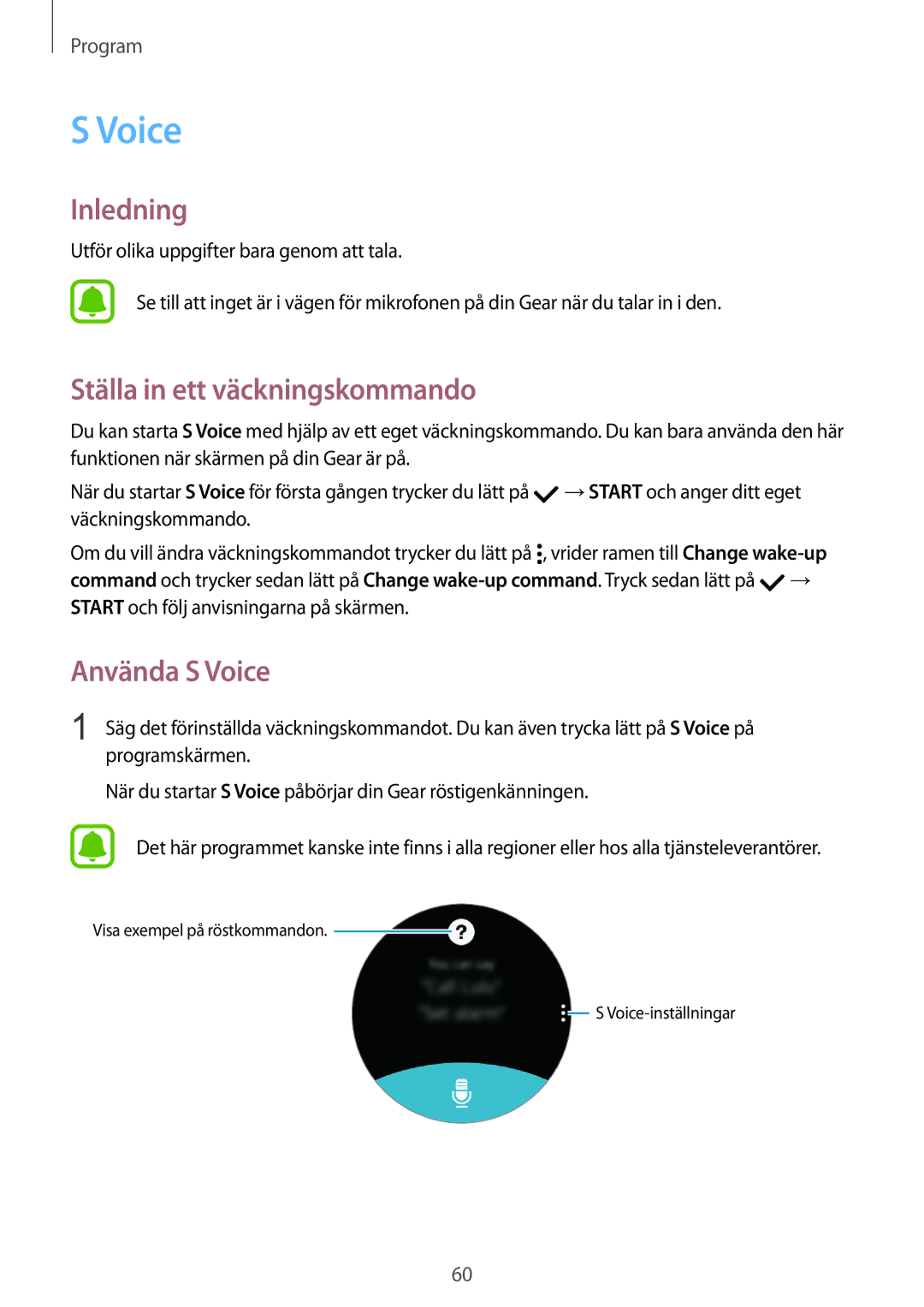 Samsung SM-R7350ZKONEE manual Ställa in ett väckningskommando, Använda S Voice 