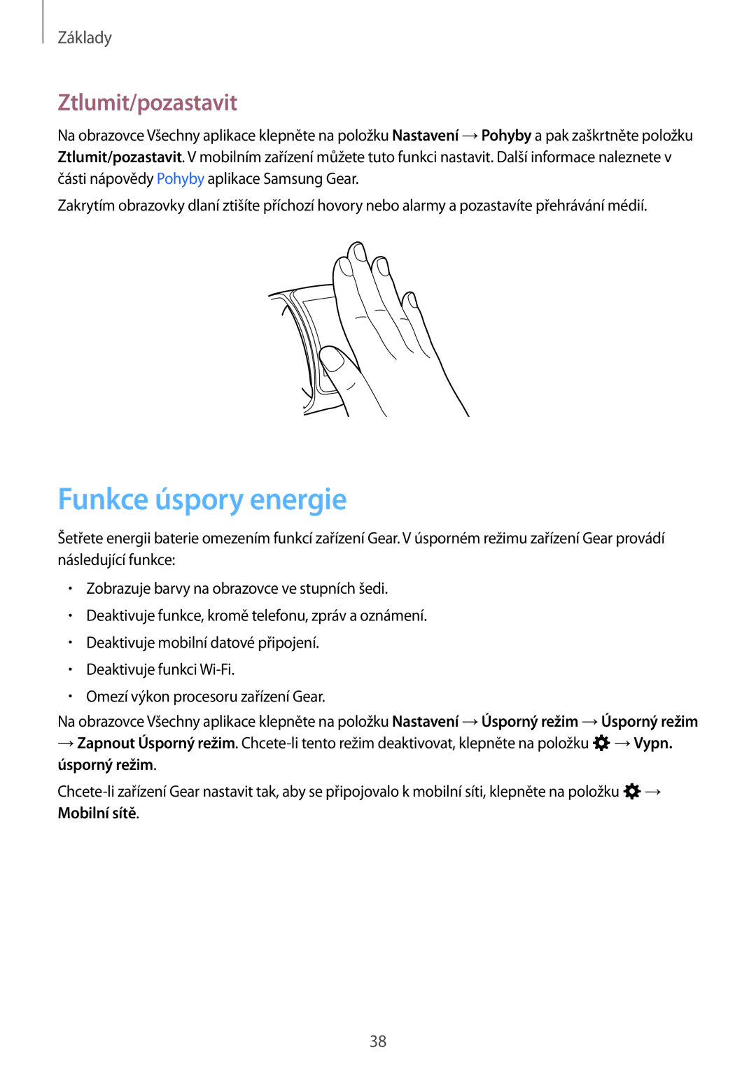 Samsung SM-R7500ZWAXSK, SM-R7500ZKAATO, SM-R7500ZWAXEO, SM-R7500ZKAXEO manual Funkce úspory energie, Ztlumit/pozastavit 