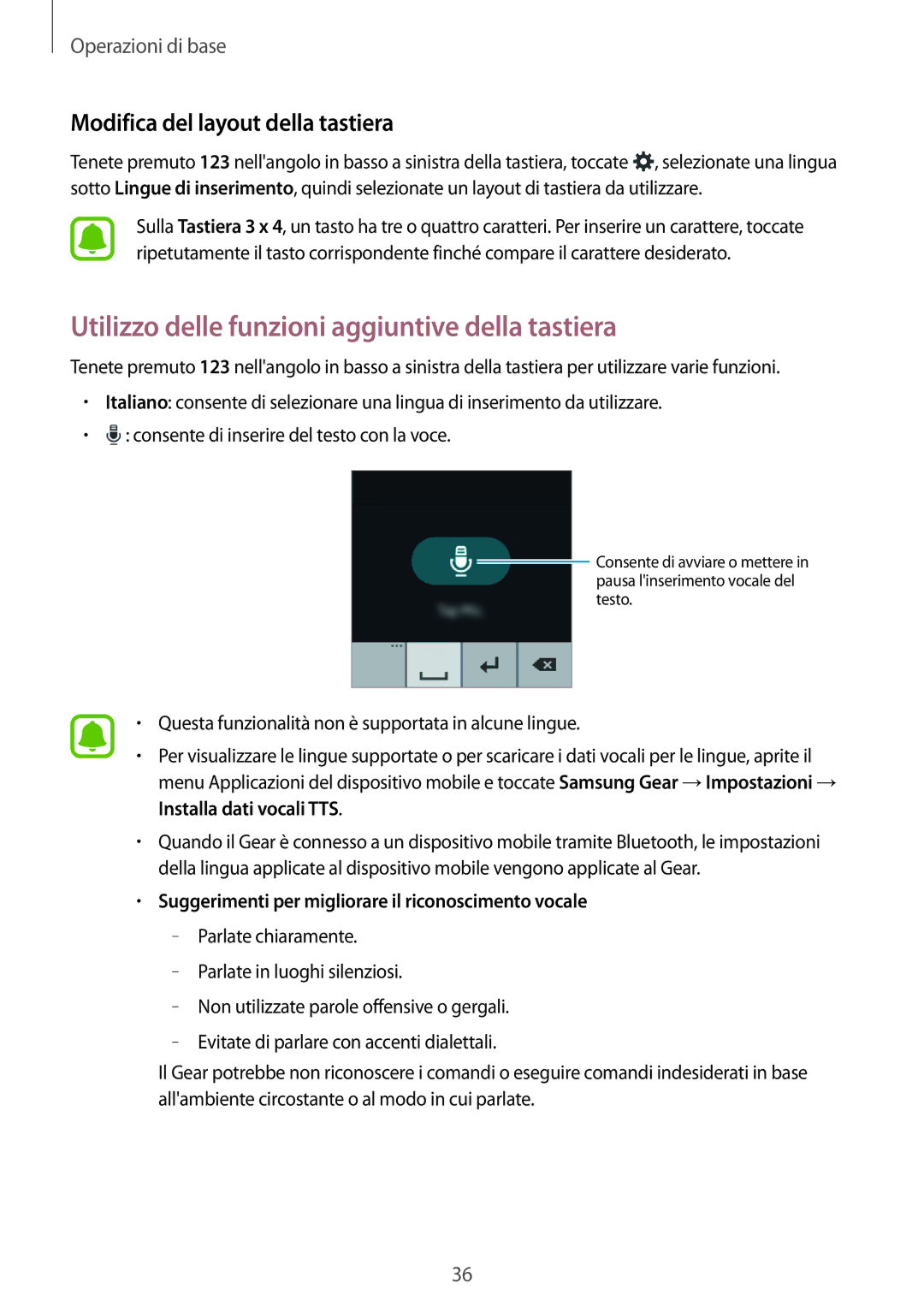 Samsung SM-R7500ZWATUR manual Utilizzo delle funzioni aggiuntive della tastiera, Modifica del layout della tastiera 